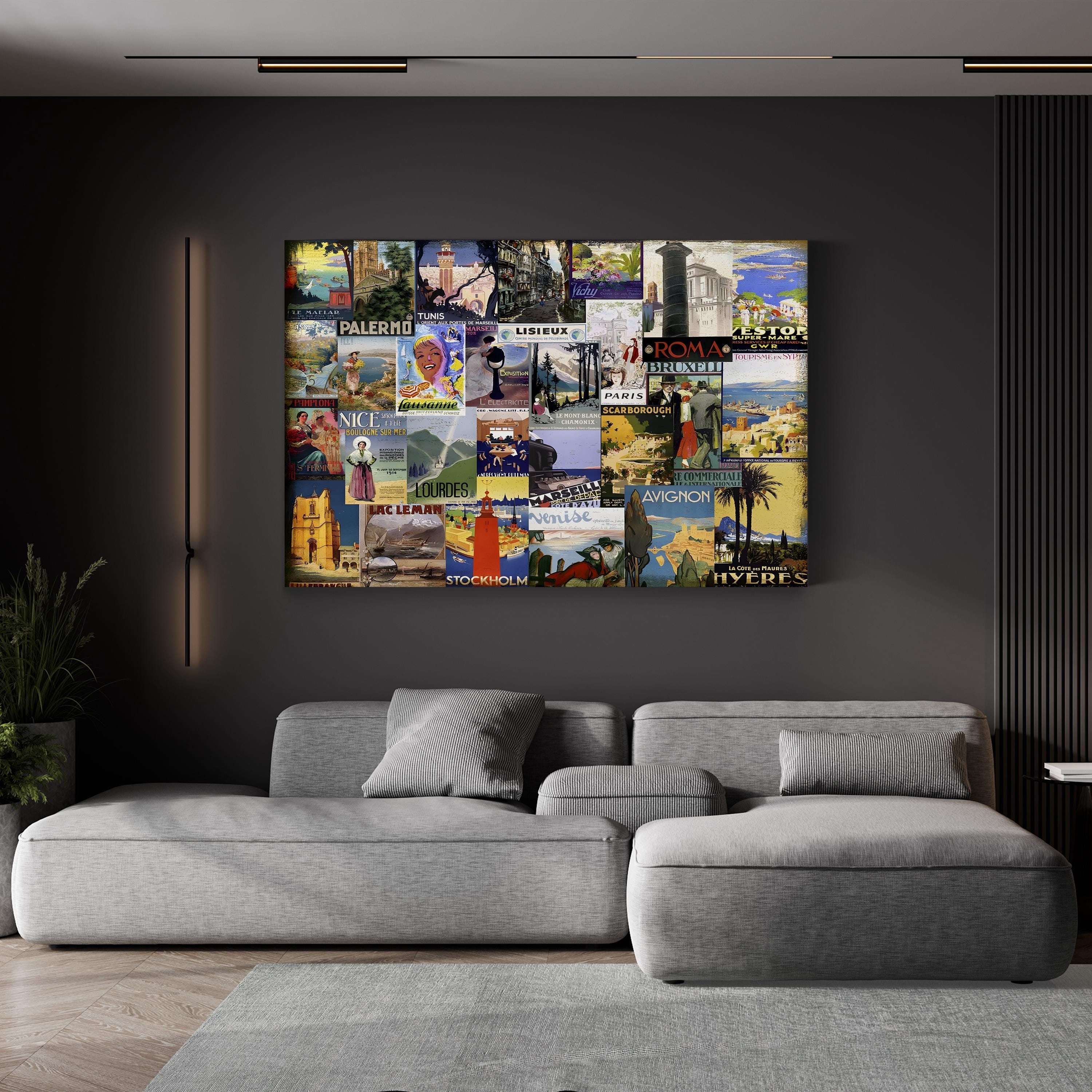 European Cities Travel Collage – Period Illustration Wall Art | Vintage Tourism Canvas Print