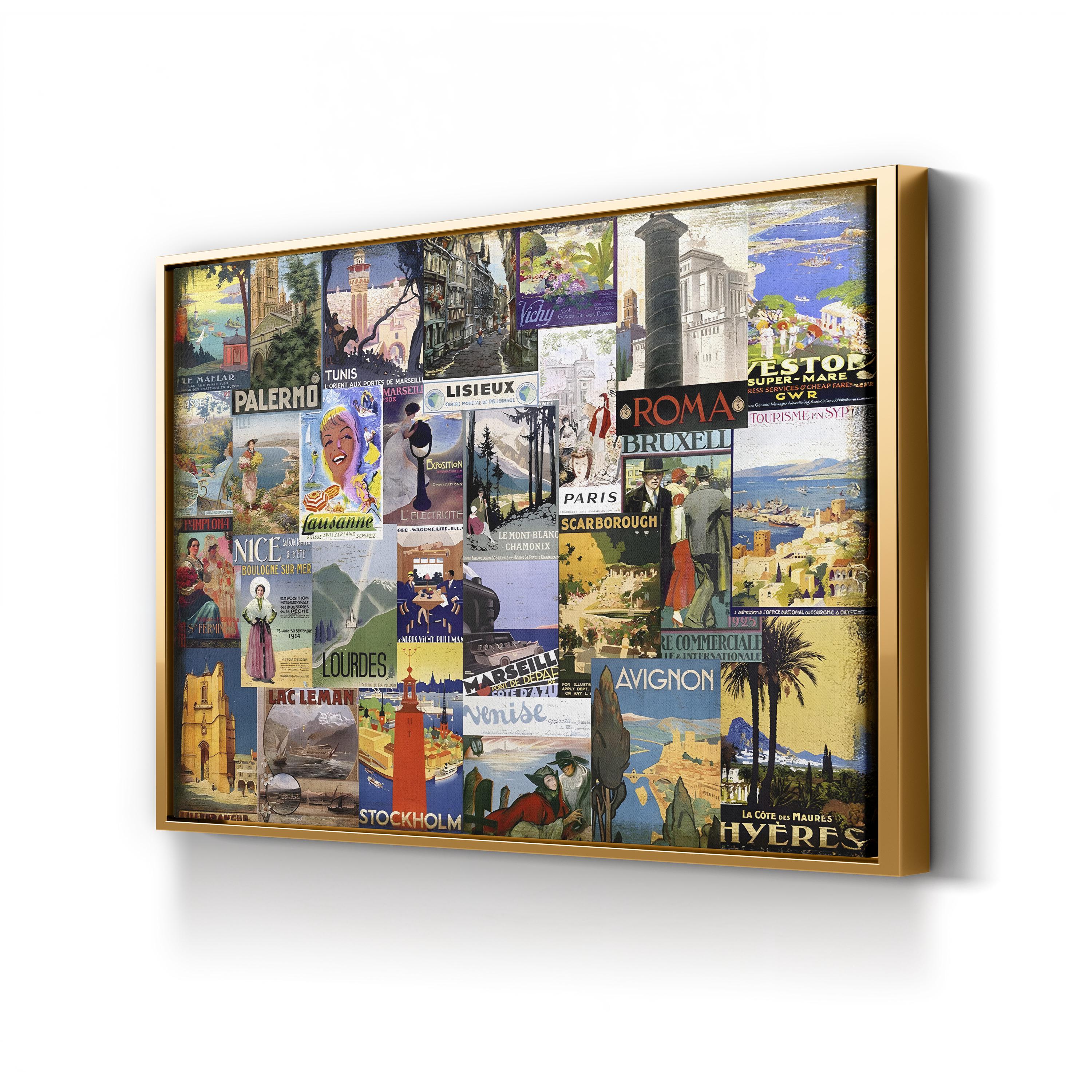 European Cities Travel Collage – Period Illustration Wall Art | Vintage Tourism Canvas Print