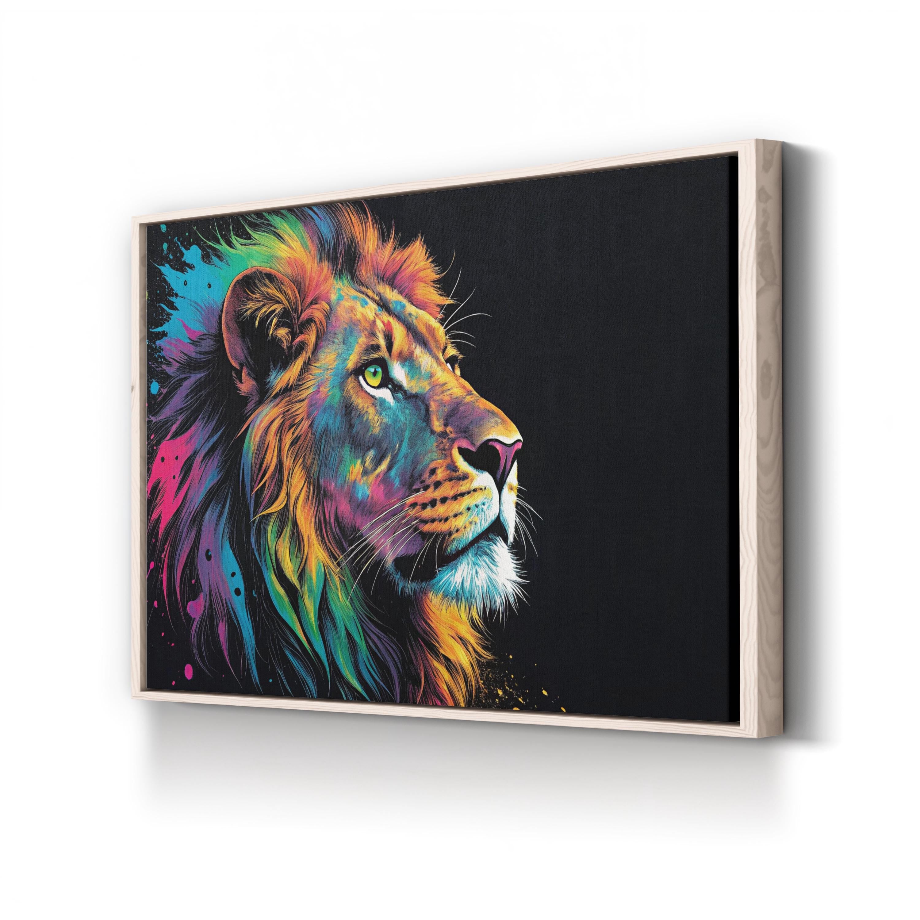 Lion Pop Art Canvas Wall Art | Contemporary Colorful Lion Portrait Print