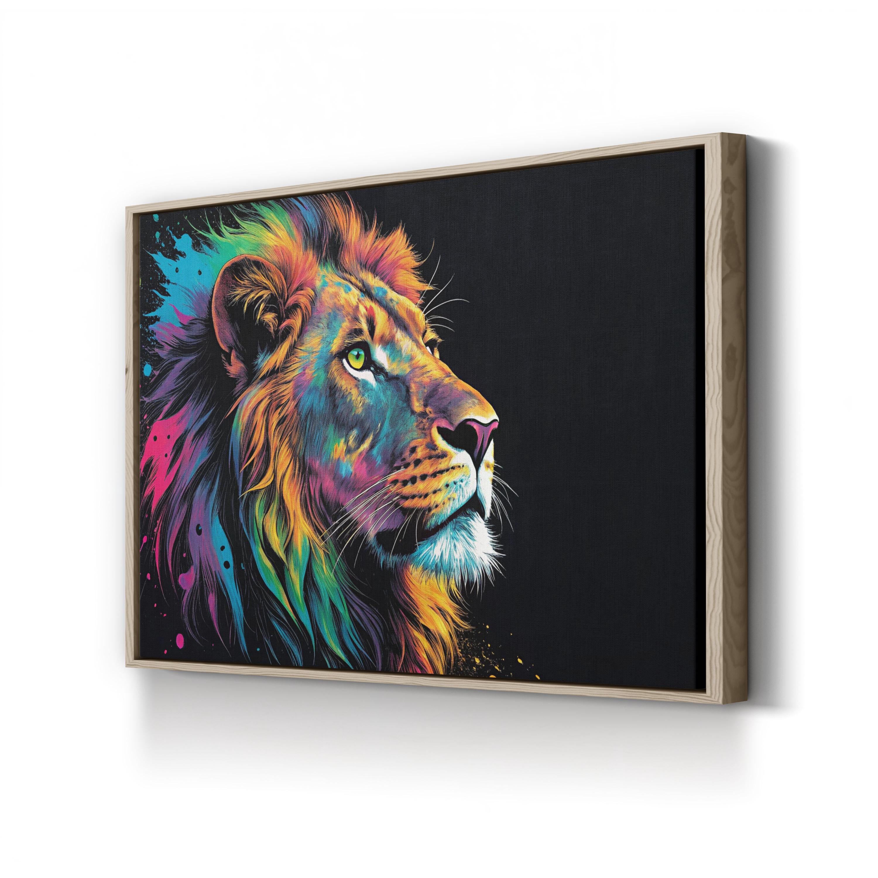 Lion Pop Art Canvas Wall Art | Contemporary Colorful Lion Portrait Print