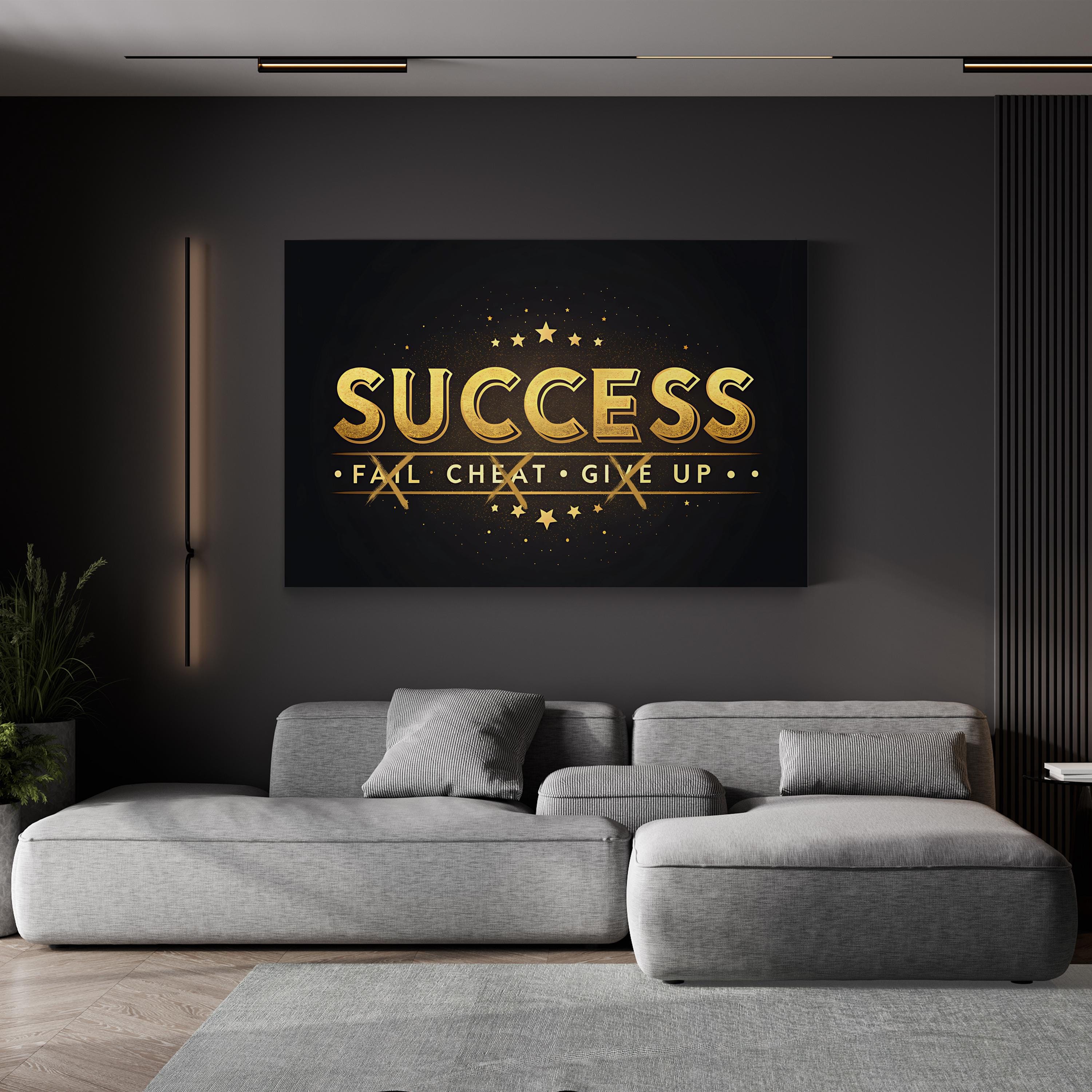 Success Motivational Canvas Wall Art | Modern Gold Typography Design