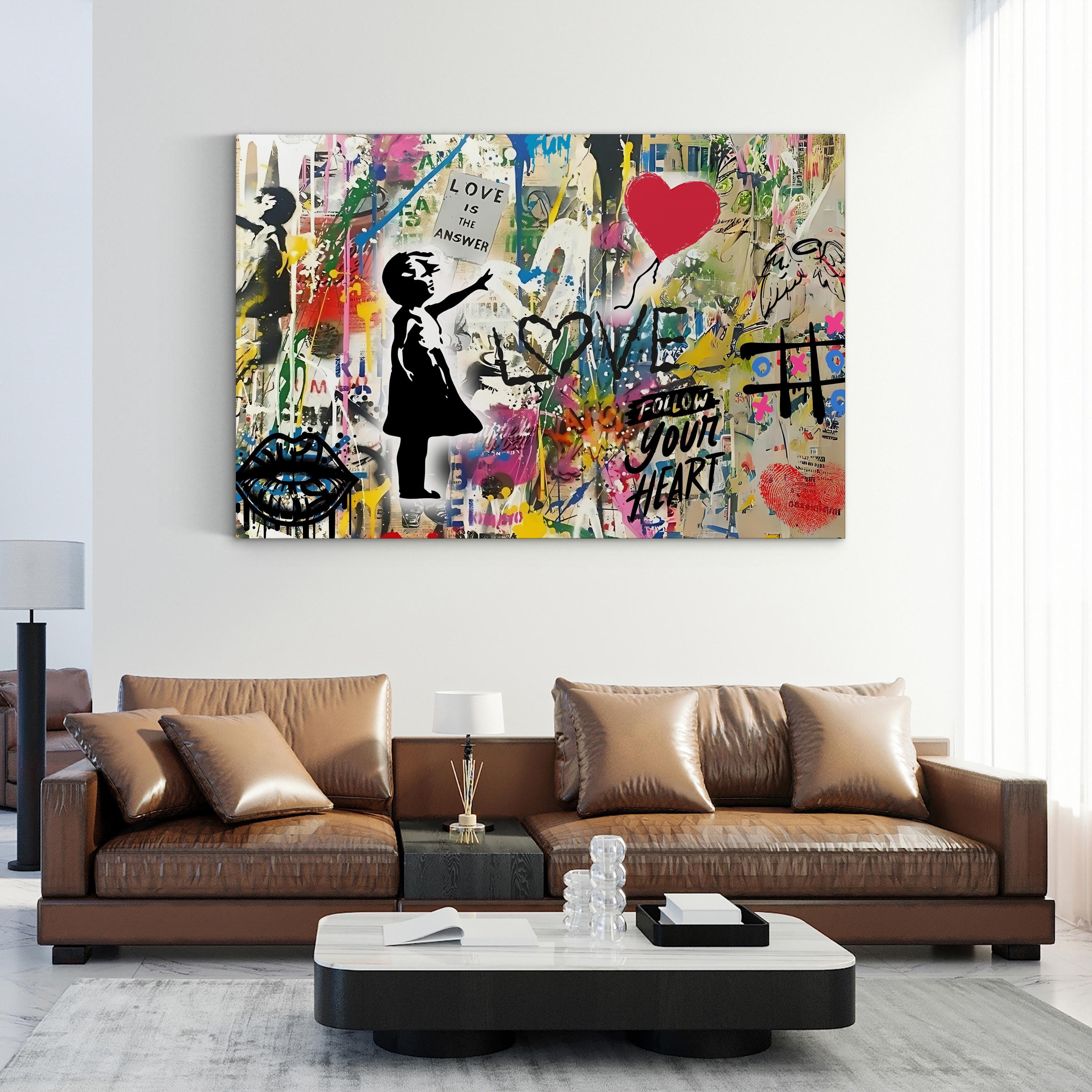 Banksy Style Girl with Balloon – Period Illustration Wall Art | Urban Graffiti Canvas Print