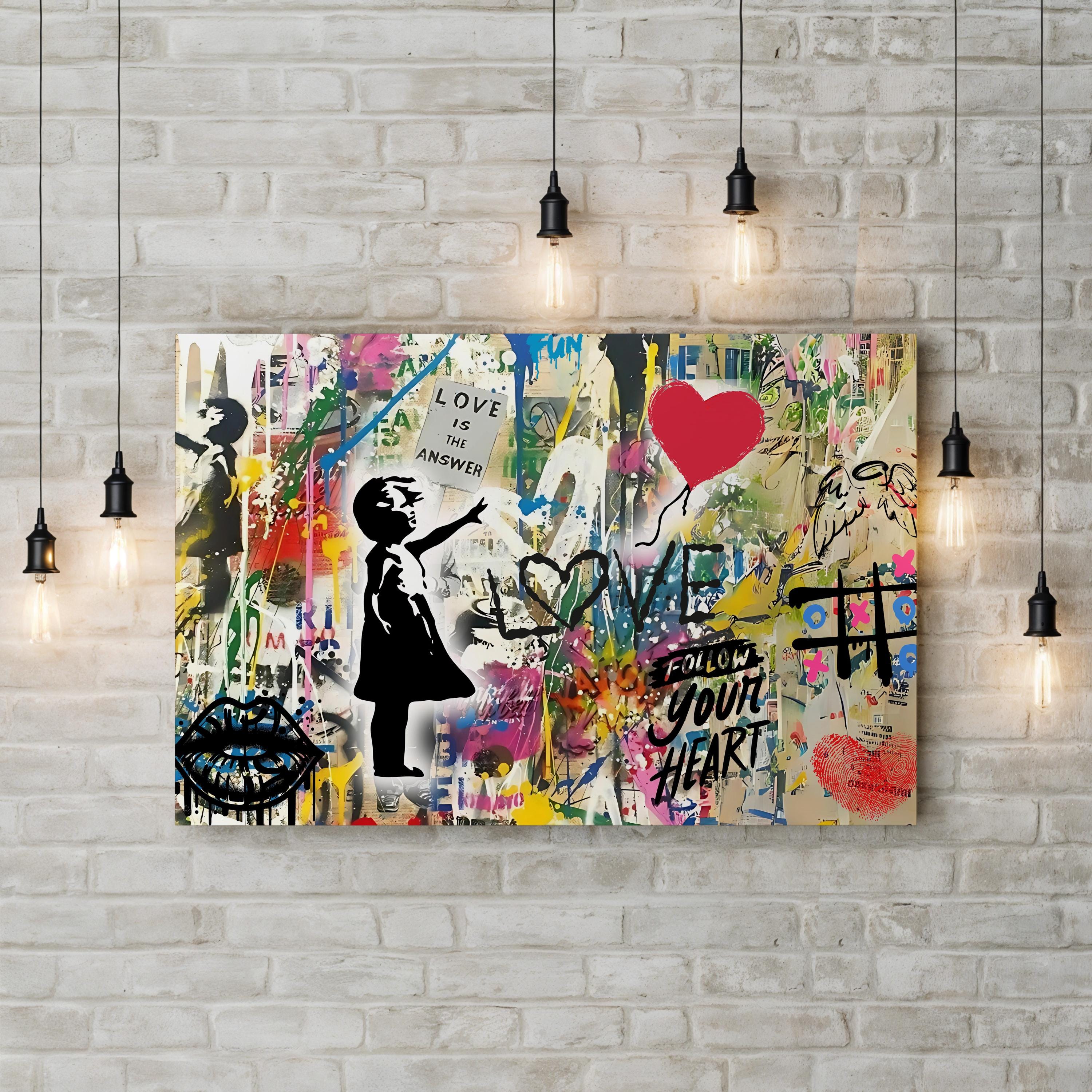 Banksy Style Girl with Balloon – Period Illustration Wall Art | Urban Graffiti Canvas Print