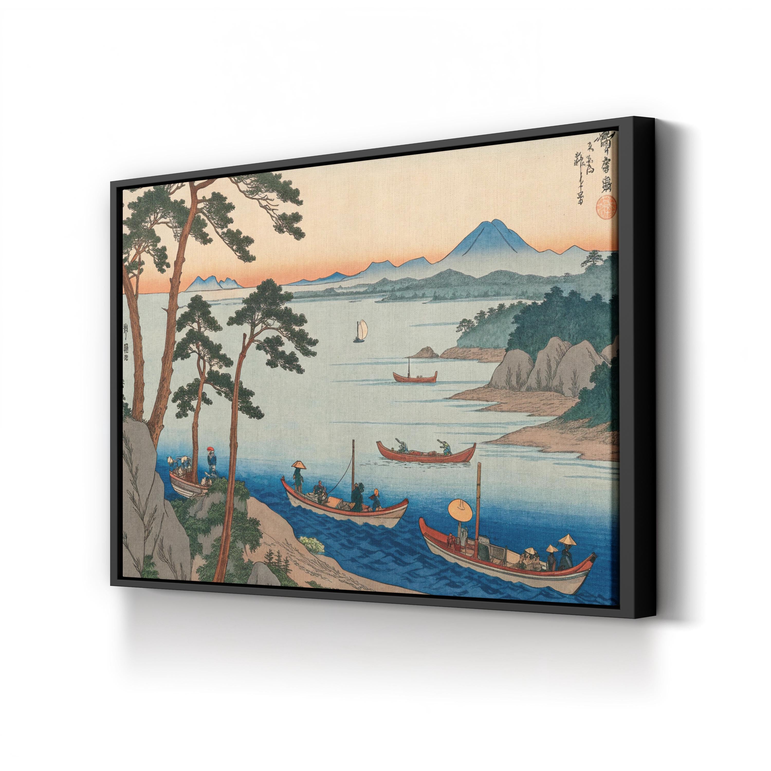 Ukiyo-e Japanese Landscape Canvas Art Print: Vintage Boat Scene