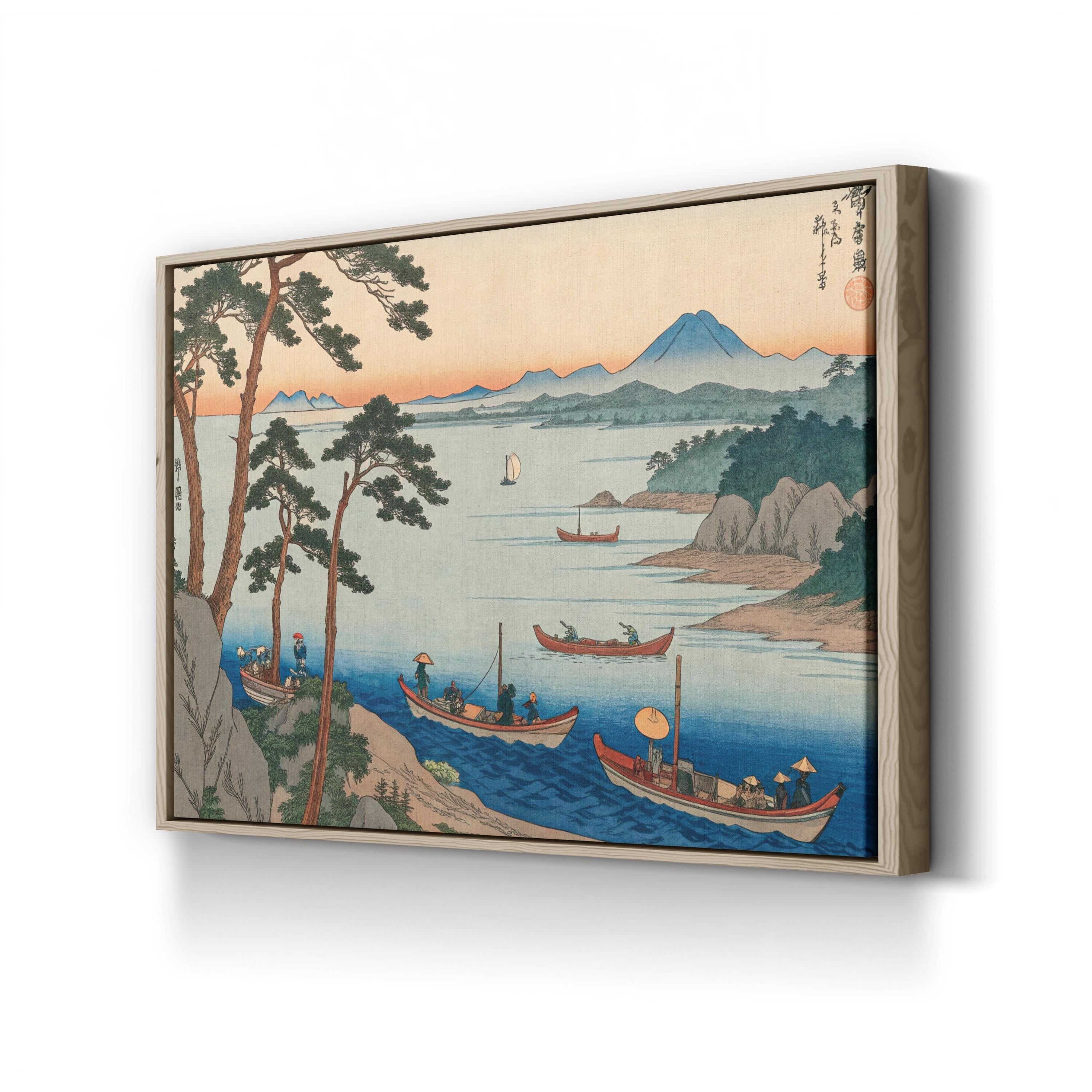 Ukiyo-e Japanese Landscape Canvas Art Print: Vintage Boat Scene