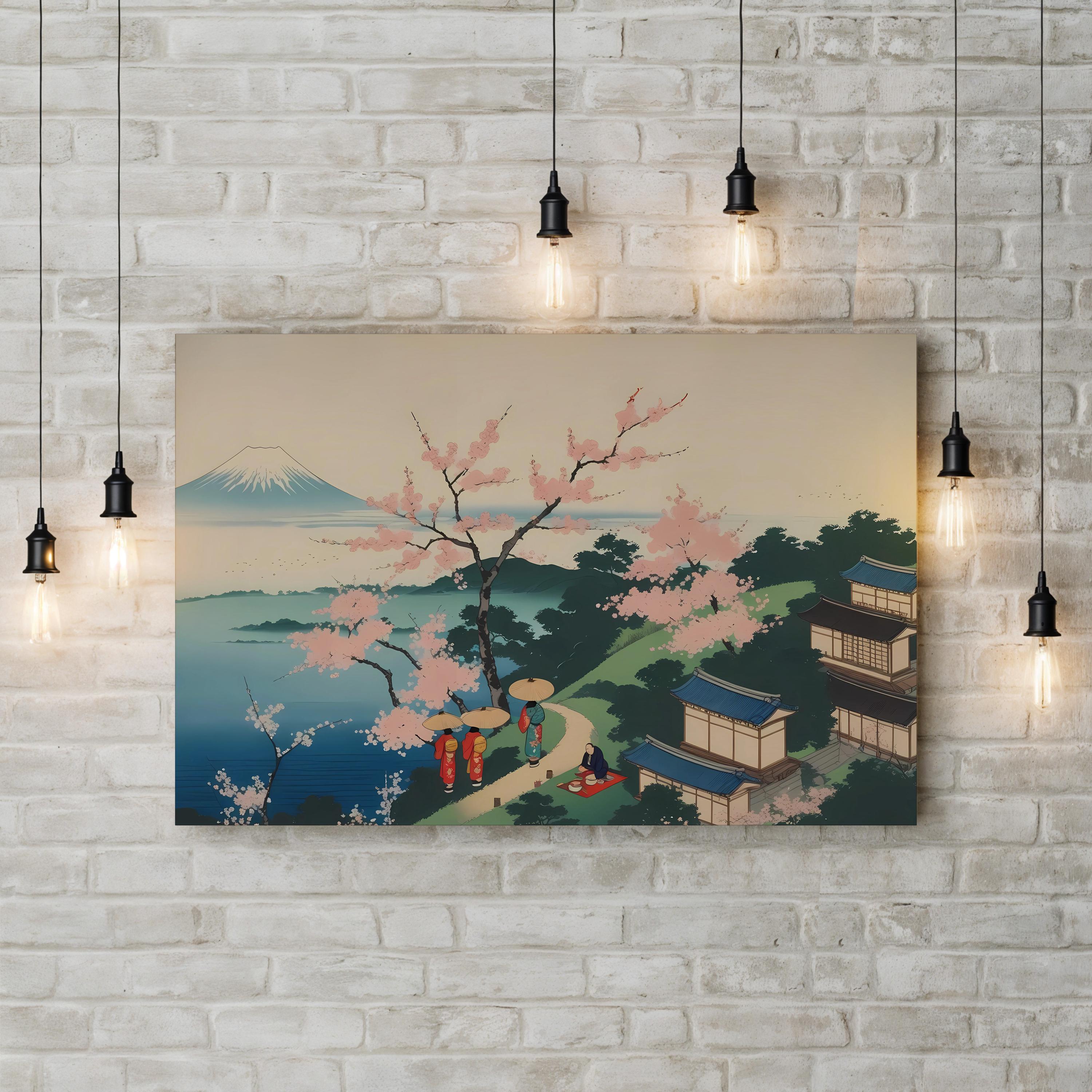 Cherry Blossom Landscape with Mount Fuji Wall Art by Katsushika Hokusai