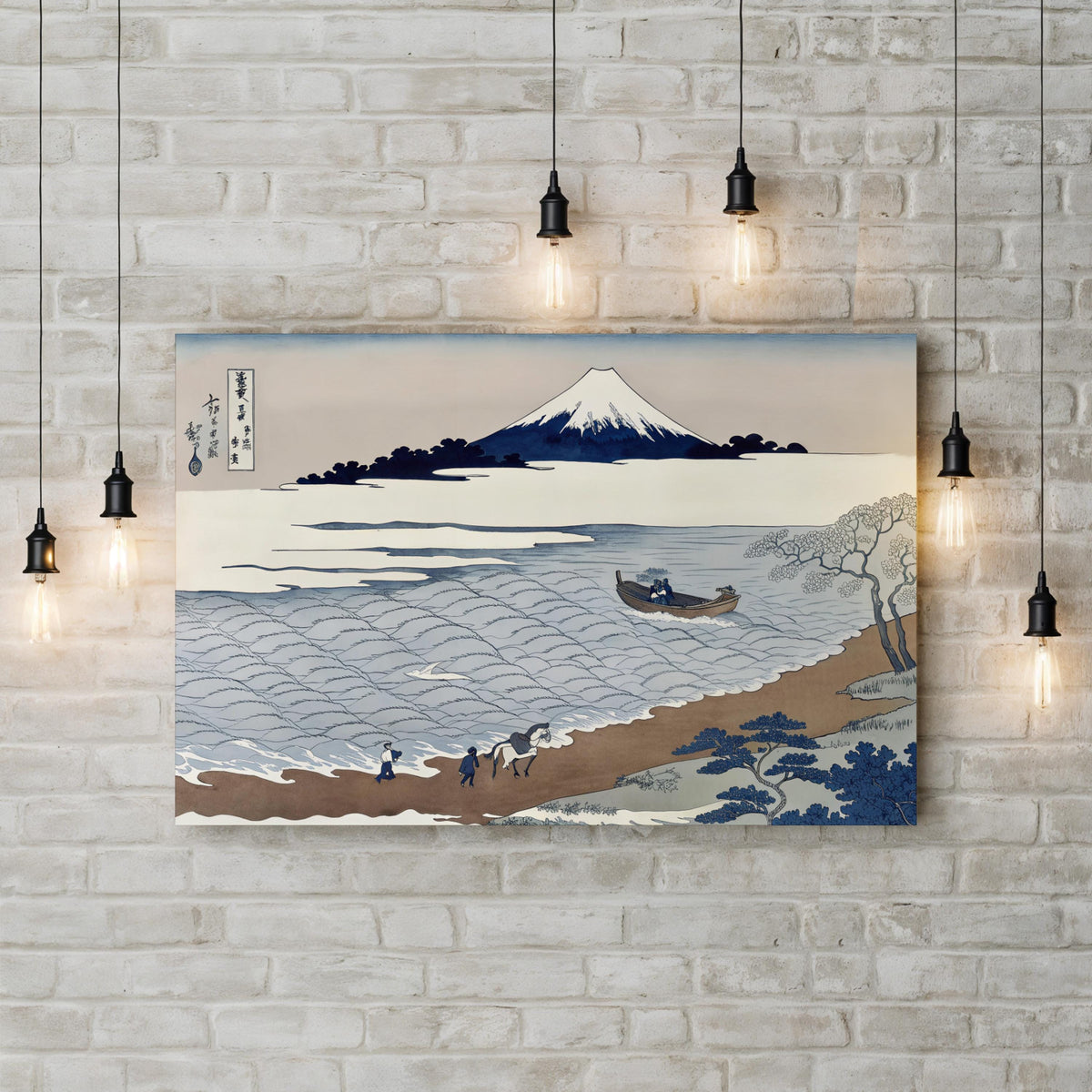 Tama River in Musashi Province by Katsushika Hokusai canvas print in black frame displayed in a loft living room