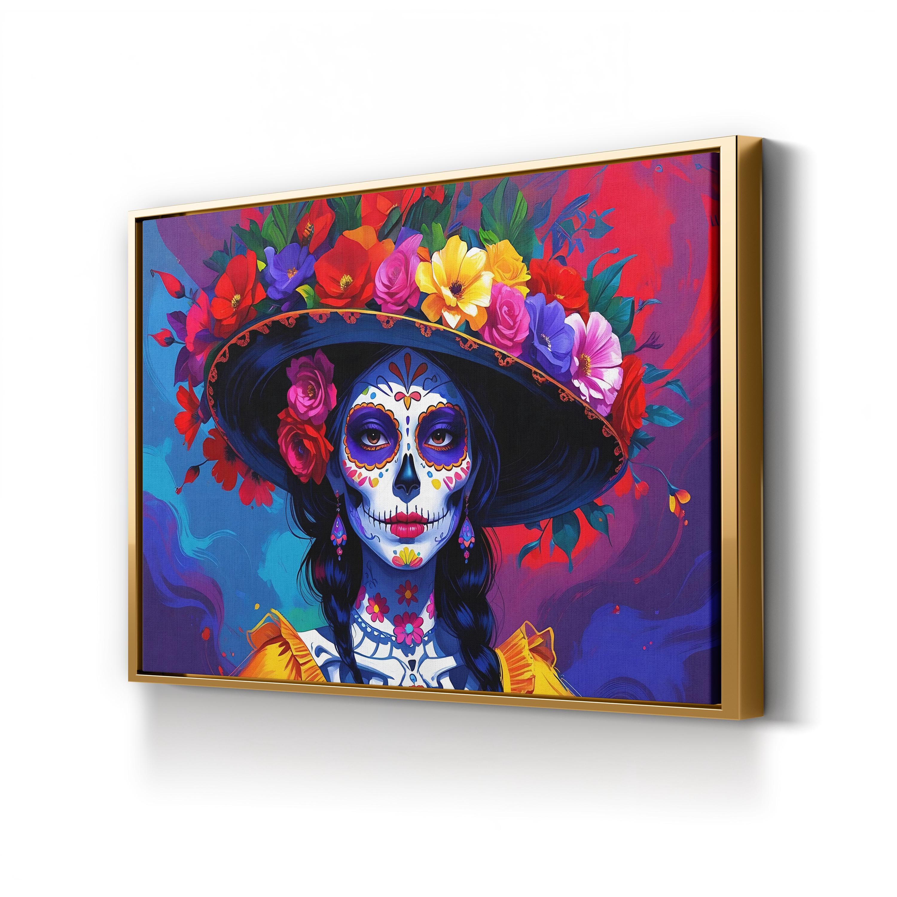 Colorful Sugar Skull Day of the Dead Pop Portrait Canvas Art