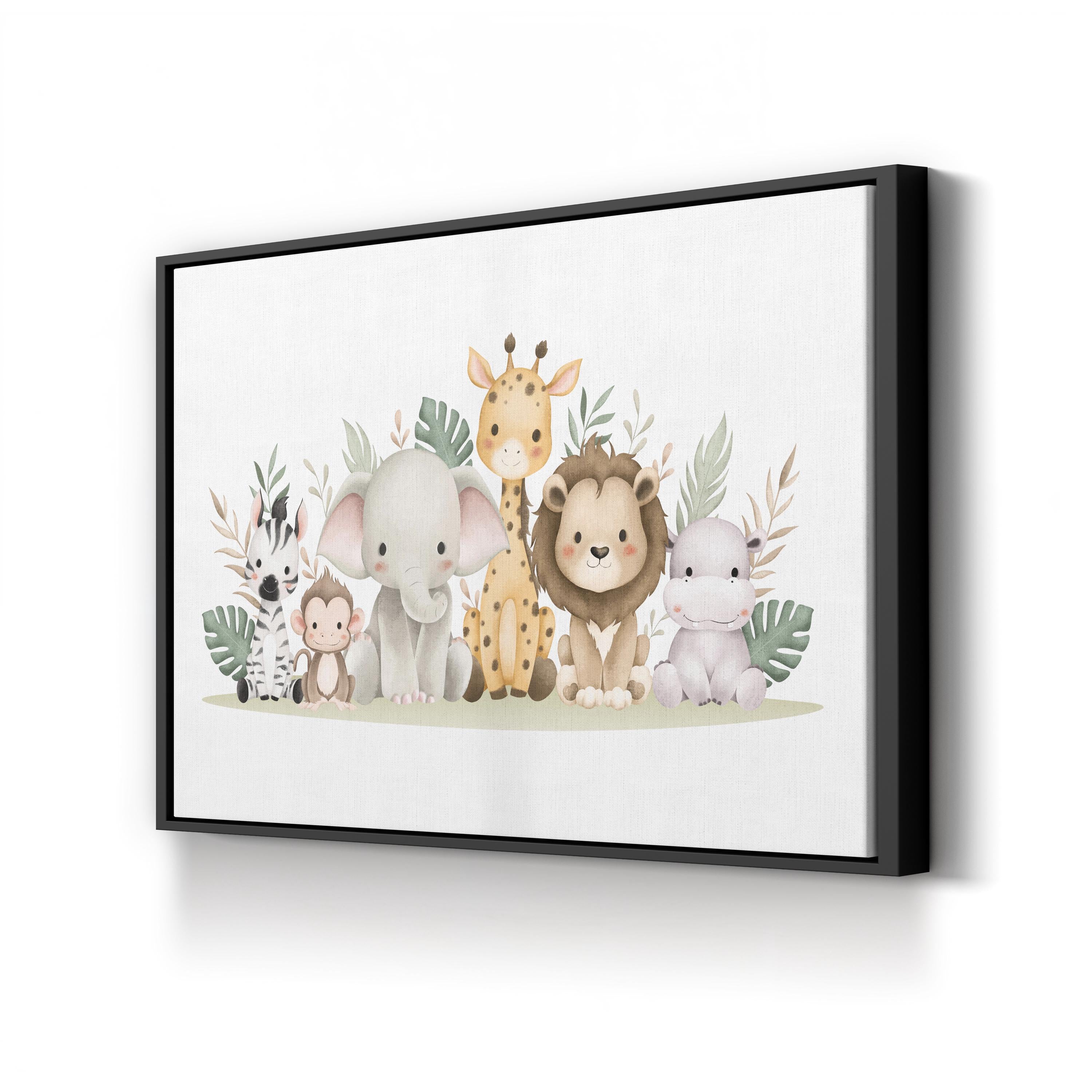Safari Animal Nursery Canvas Print | Watercolor Jungle Illustration Wall Art
