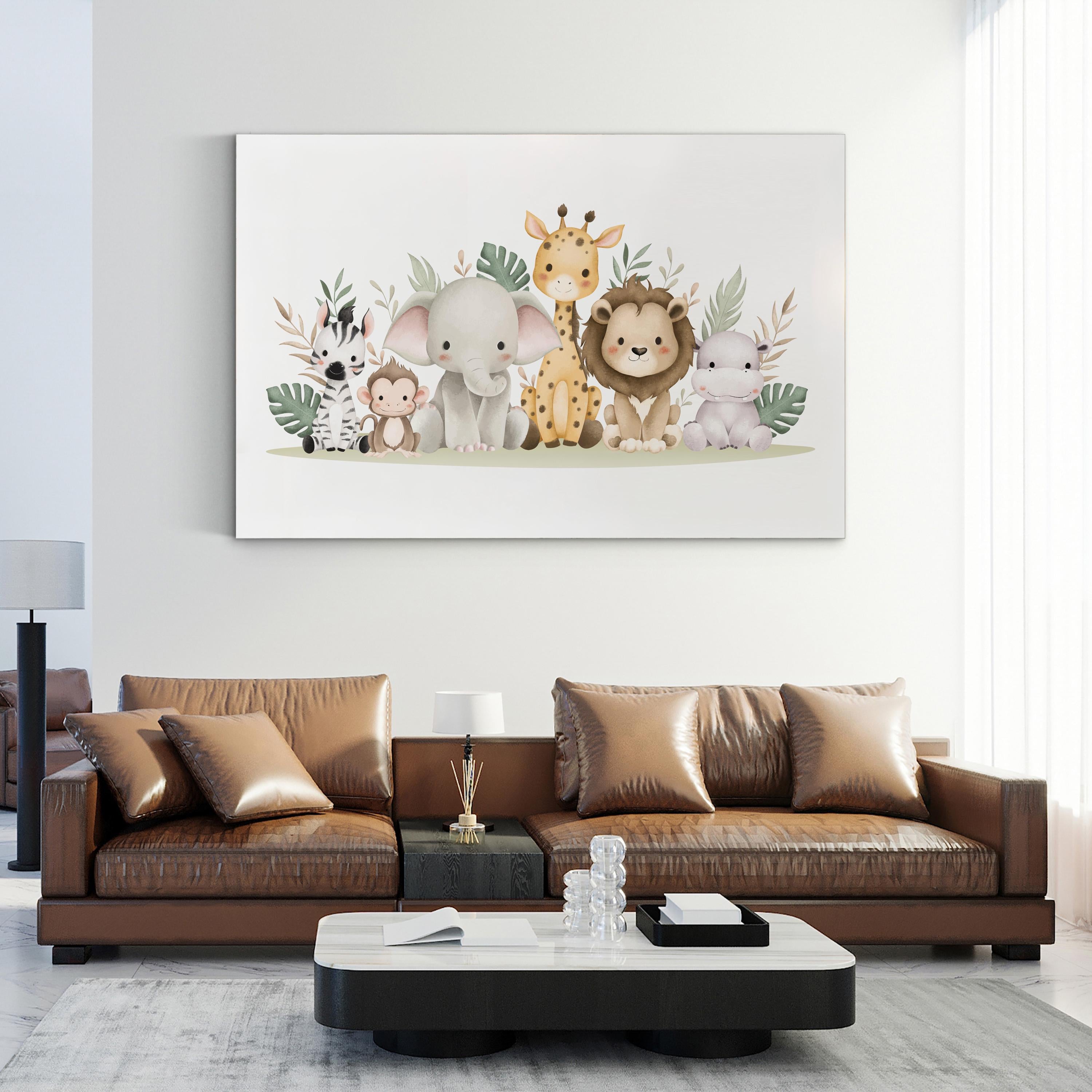 Safari Animal Nursery Canvas Print | Watercolor Jungle Illustration Wall Art