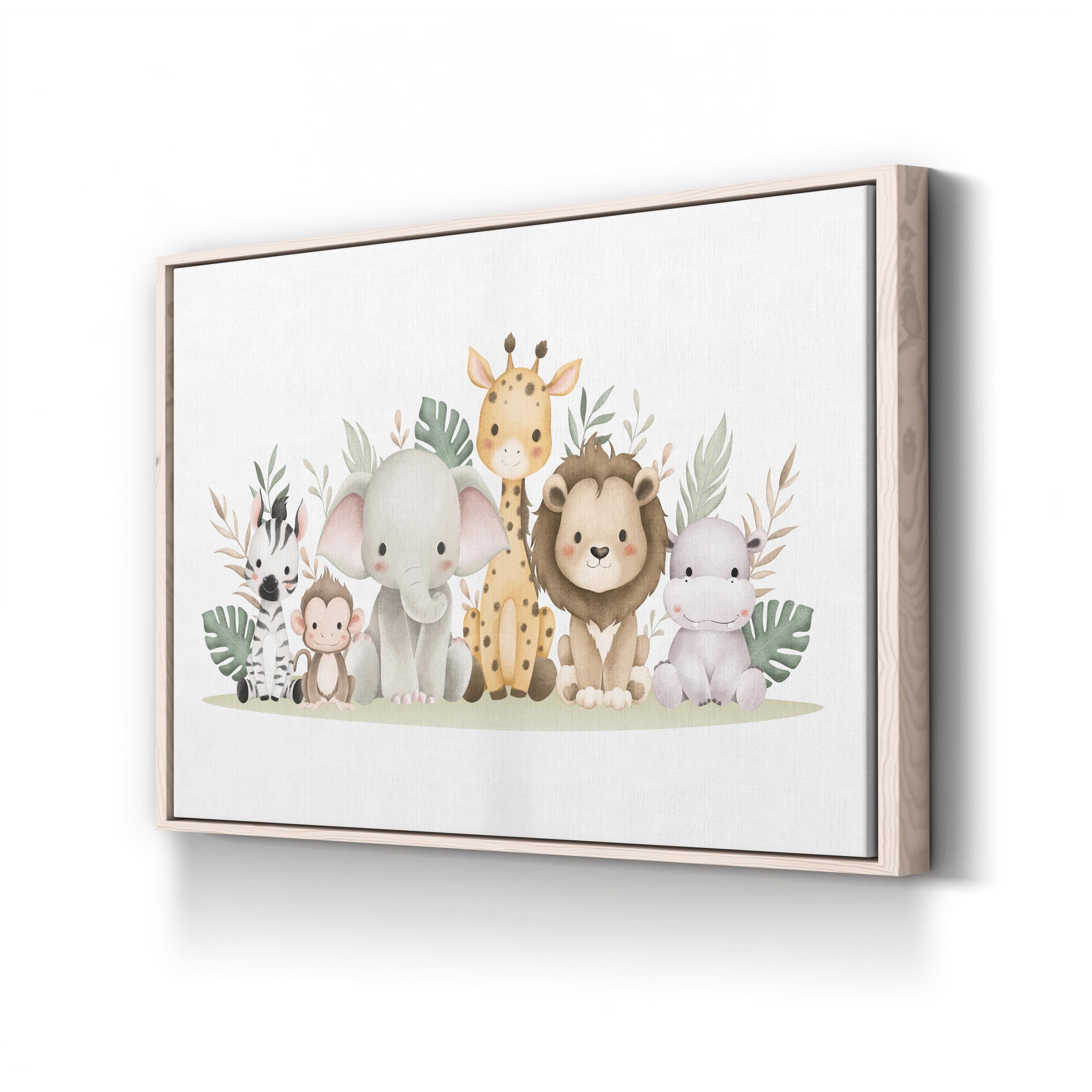 Safari Animal Nursery Canvas Print | Watercolor Jungle Illustration Wall Art