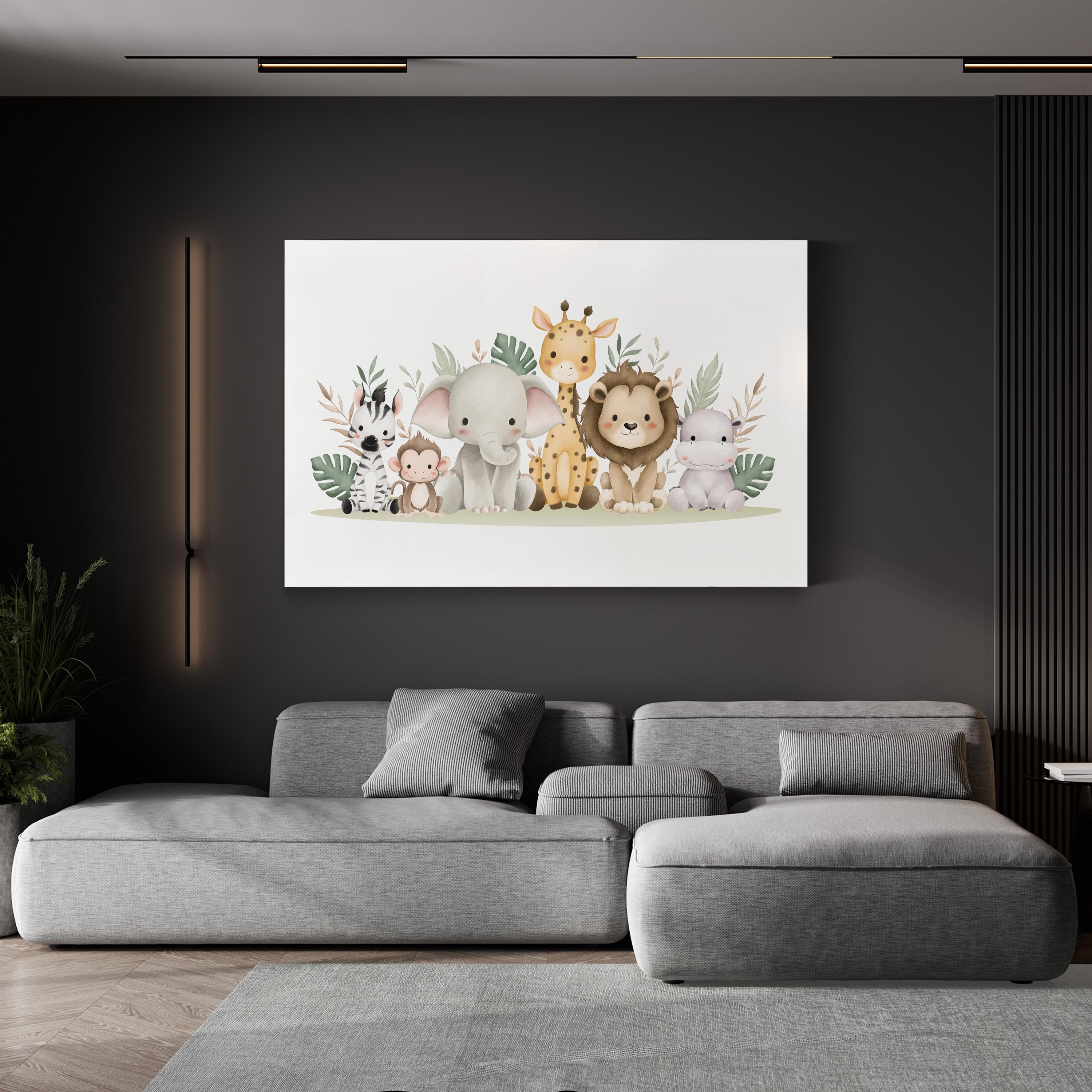 Safari Animal Nursery Canvas Print | Watercolor Jungle Illustration Wall Art