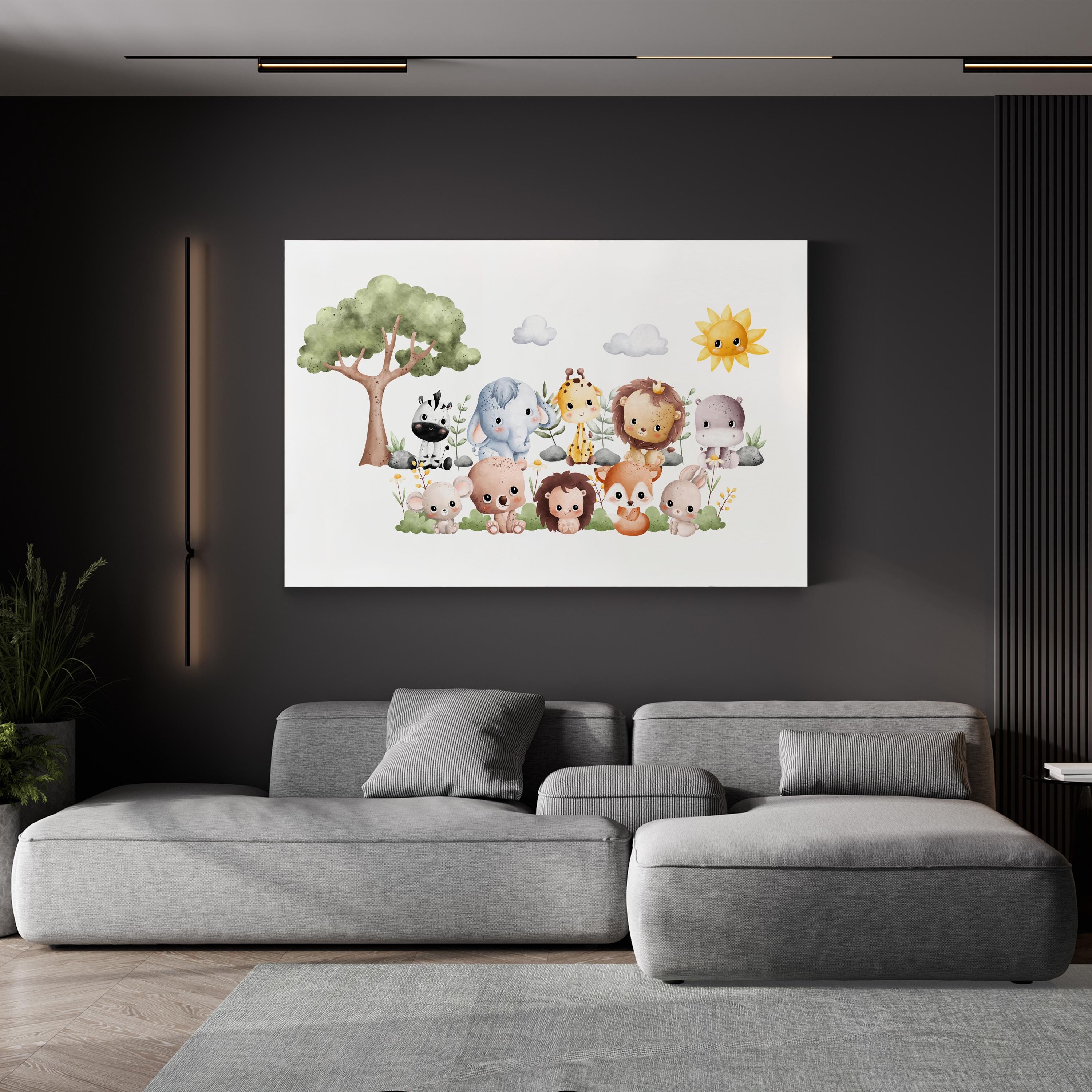 Watercolor Safari Animals – Period Illustration Wall Art | Nursery Canvas Print