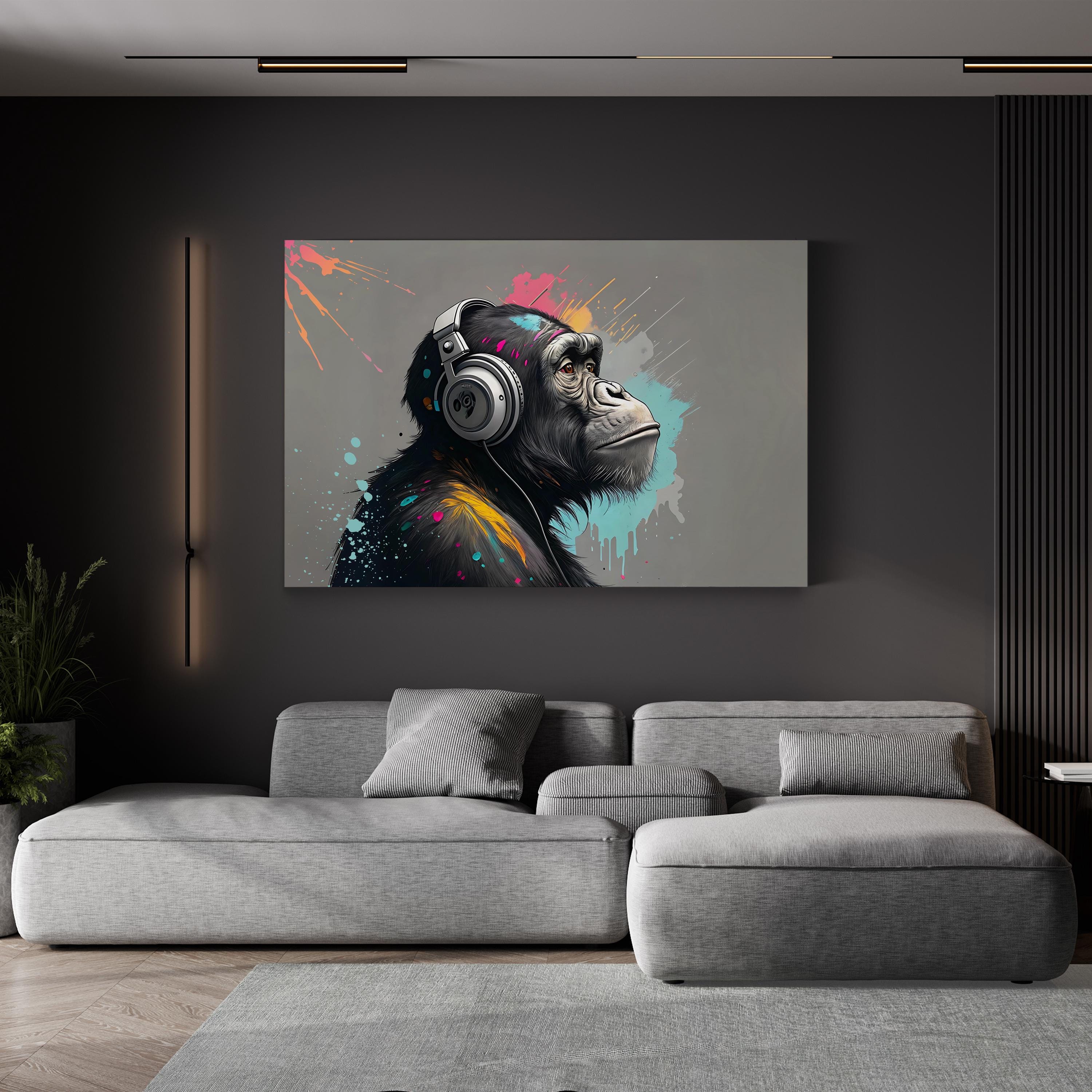 Gorilla with Headphones Wall Art