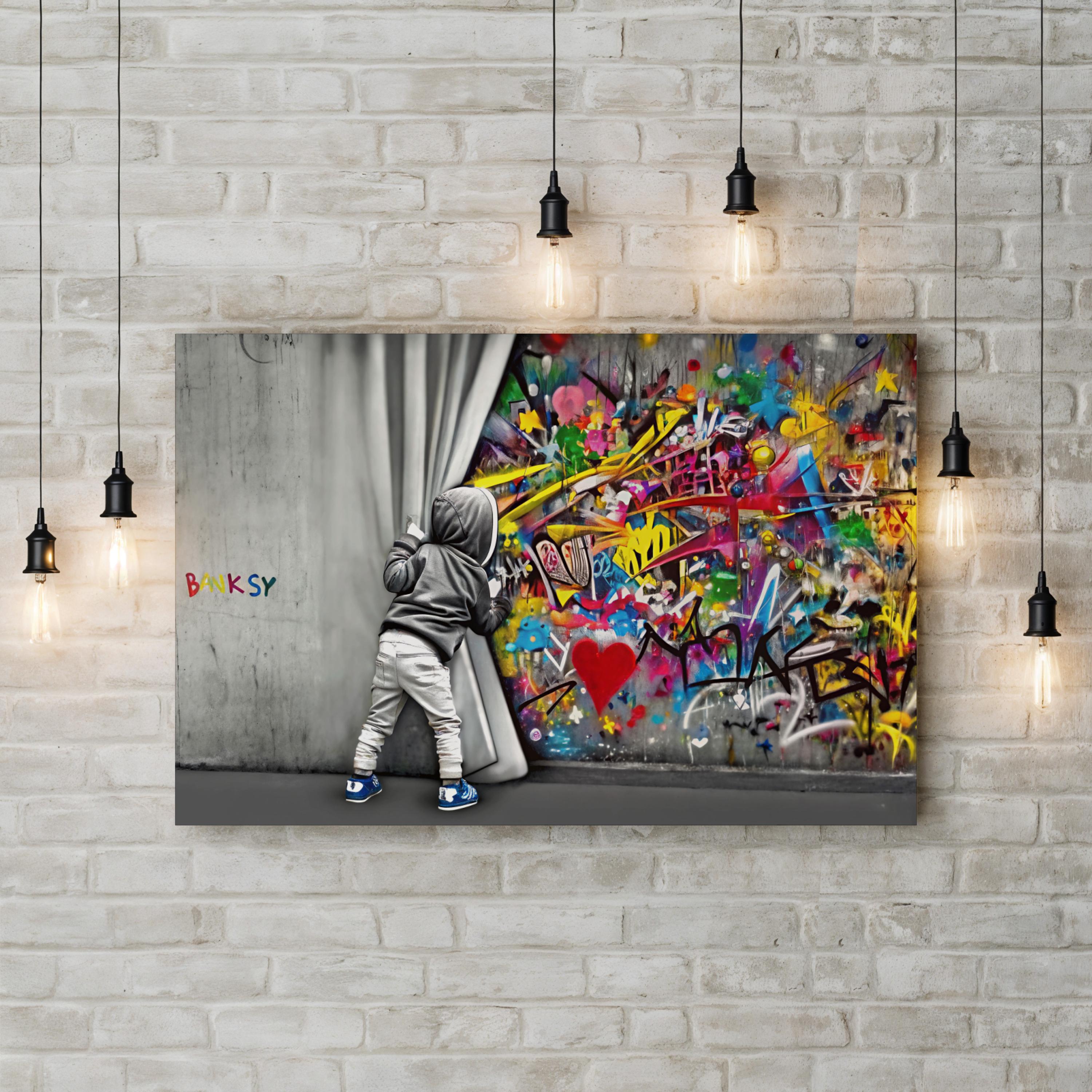 Modern Graffiti Canvas Art | Abstract Street Mural with Child, Contemporary Urban Wall Art