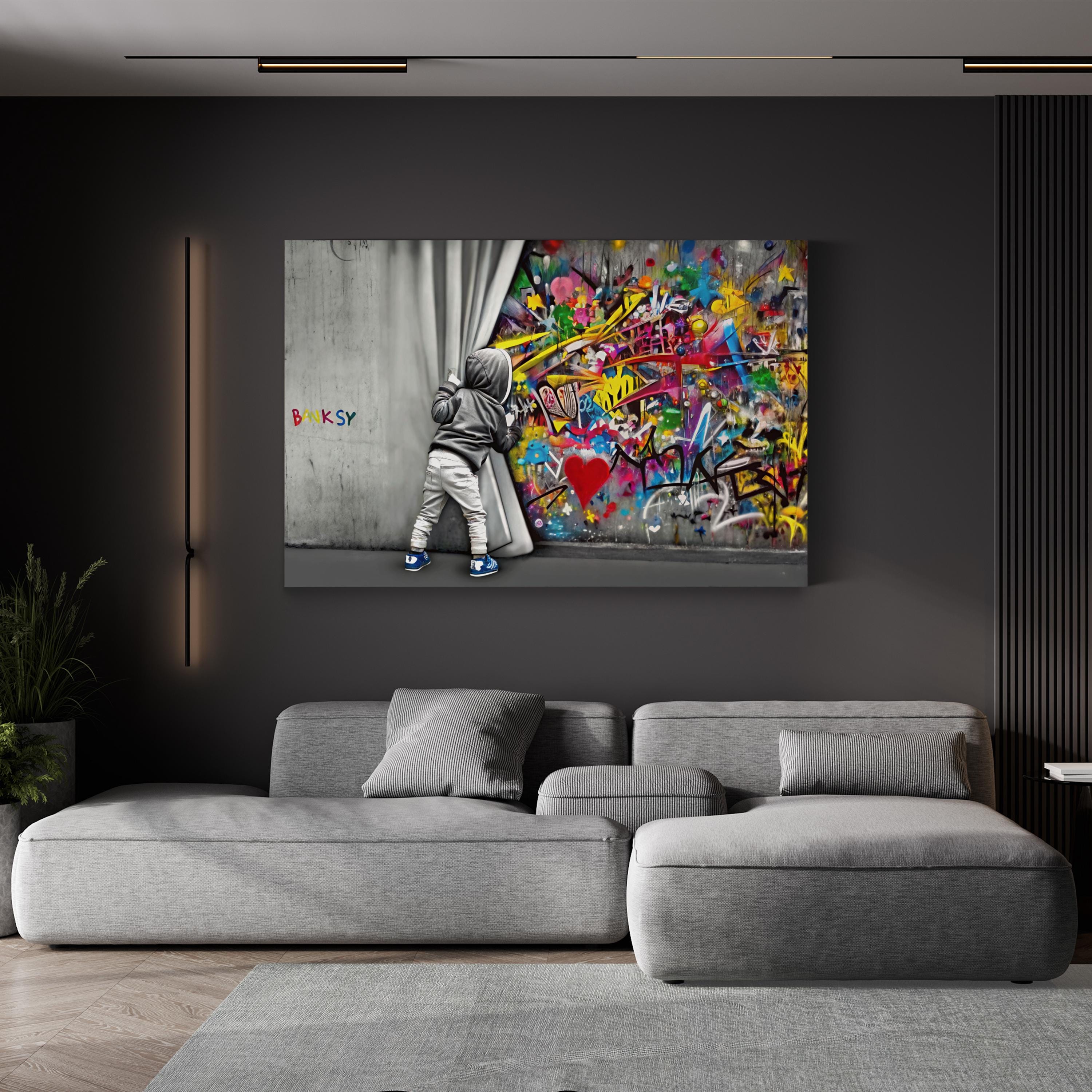 Modern Graffiti Canvas Art | Abstract Street Mural with Child, Contemporary Urban Wall Art