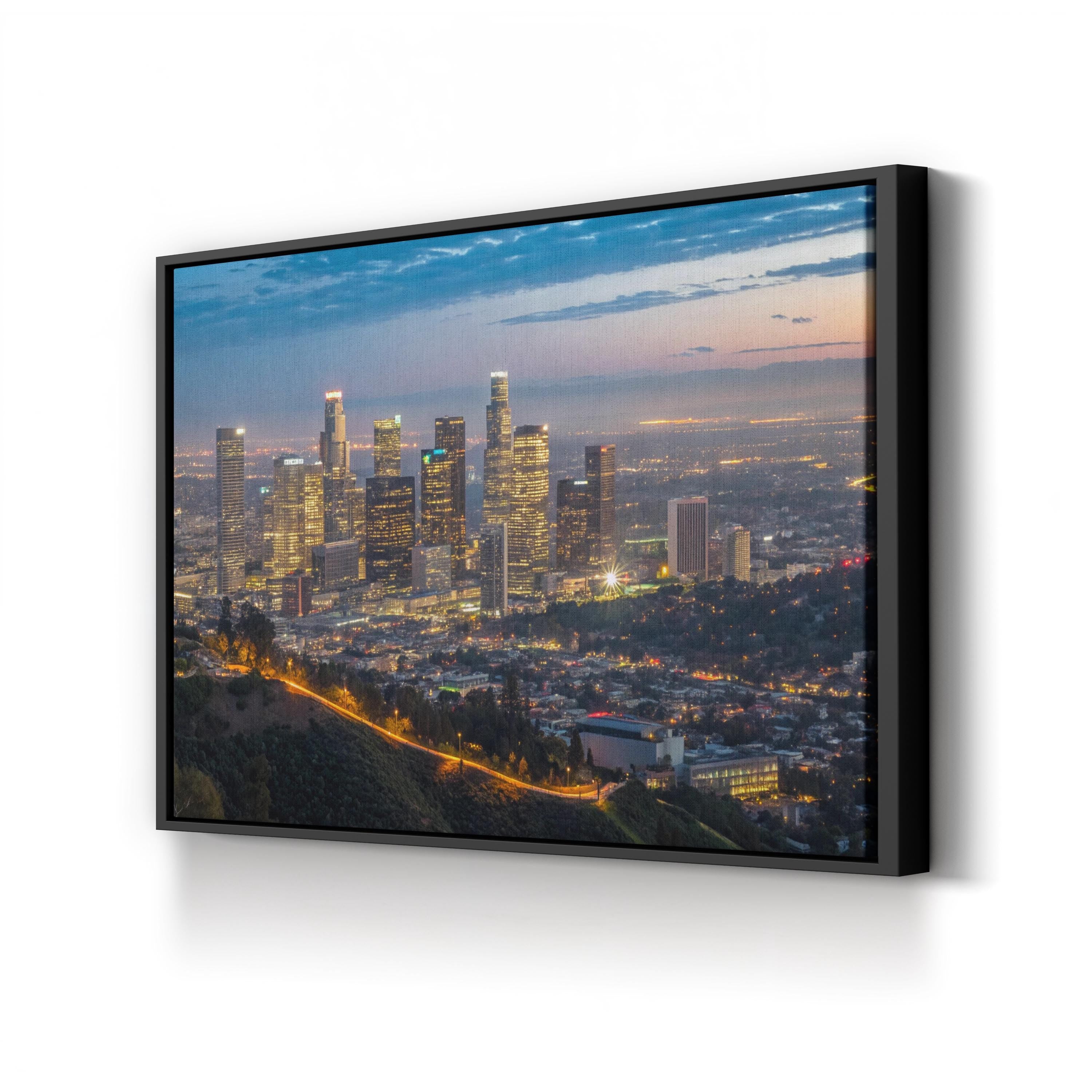 Los Angeles Cityscape Wall Art | Downtown Los Angeles Night Skyline Photography Canvas