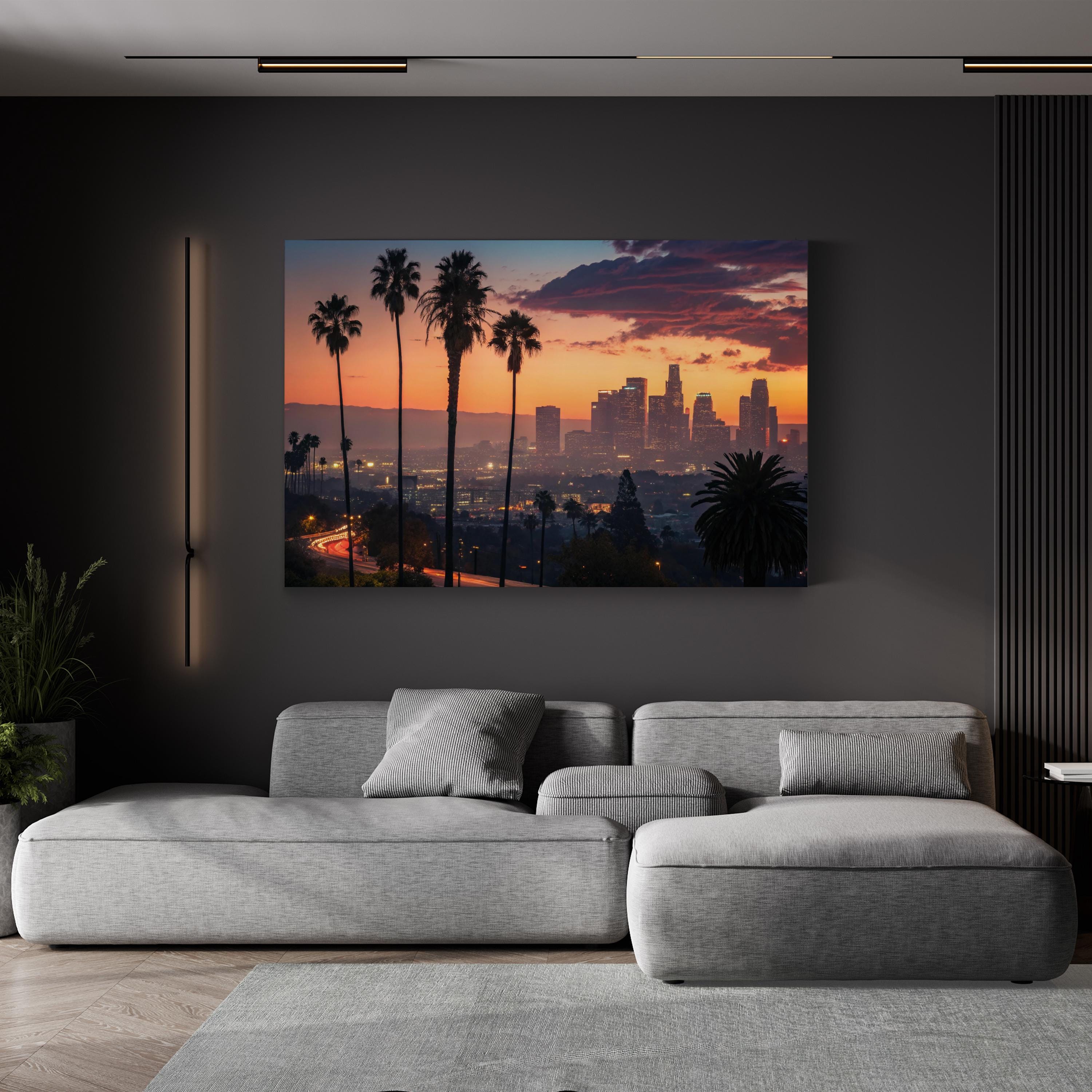 Los Angeles Sunset Wall Art | Palm Trees Cityscape, California Photography Canvas