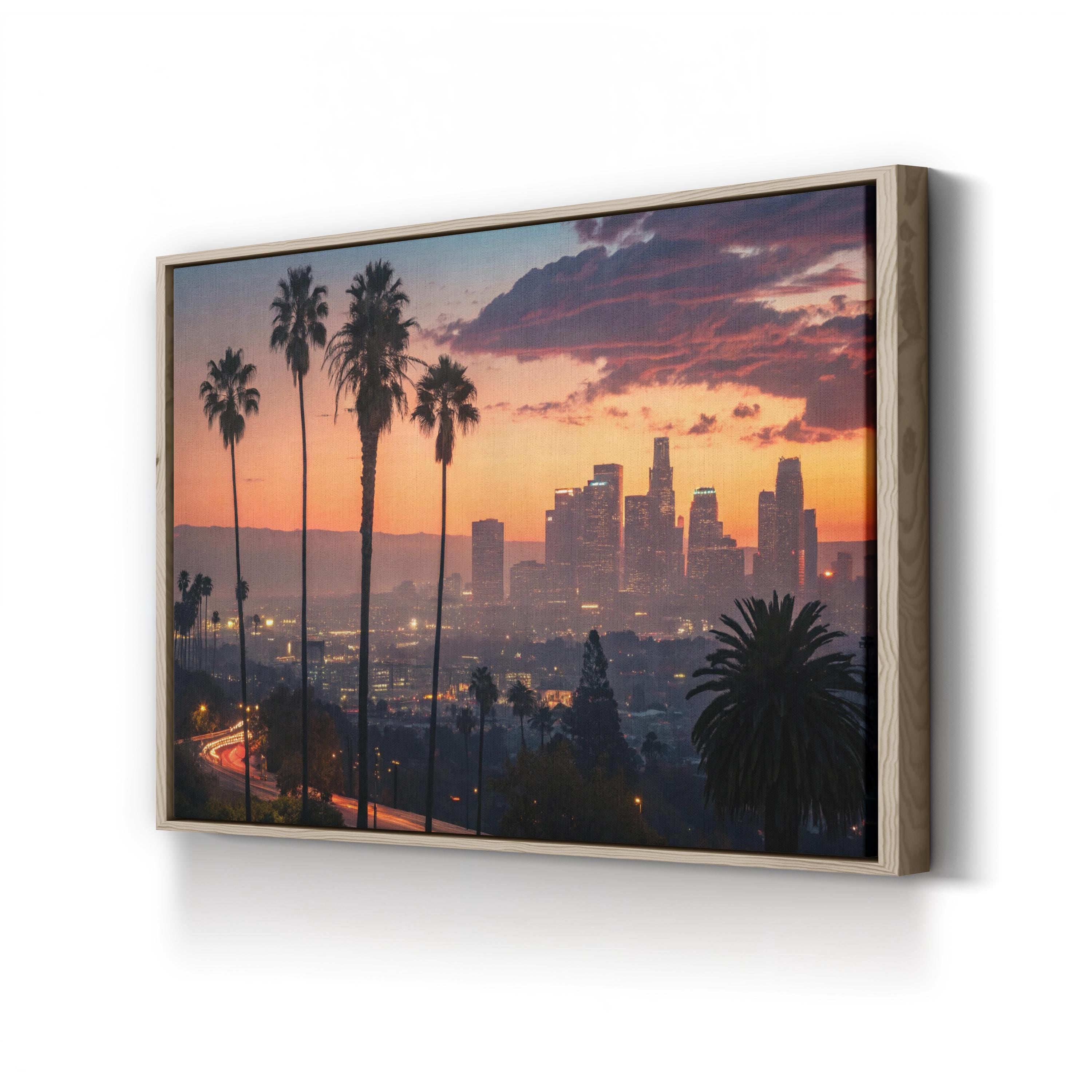 Los Angeles Sunset Wall Art | Palm Trees Cityscape, California Photography Canvas