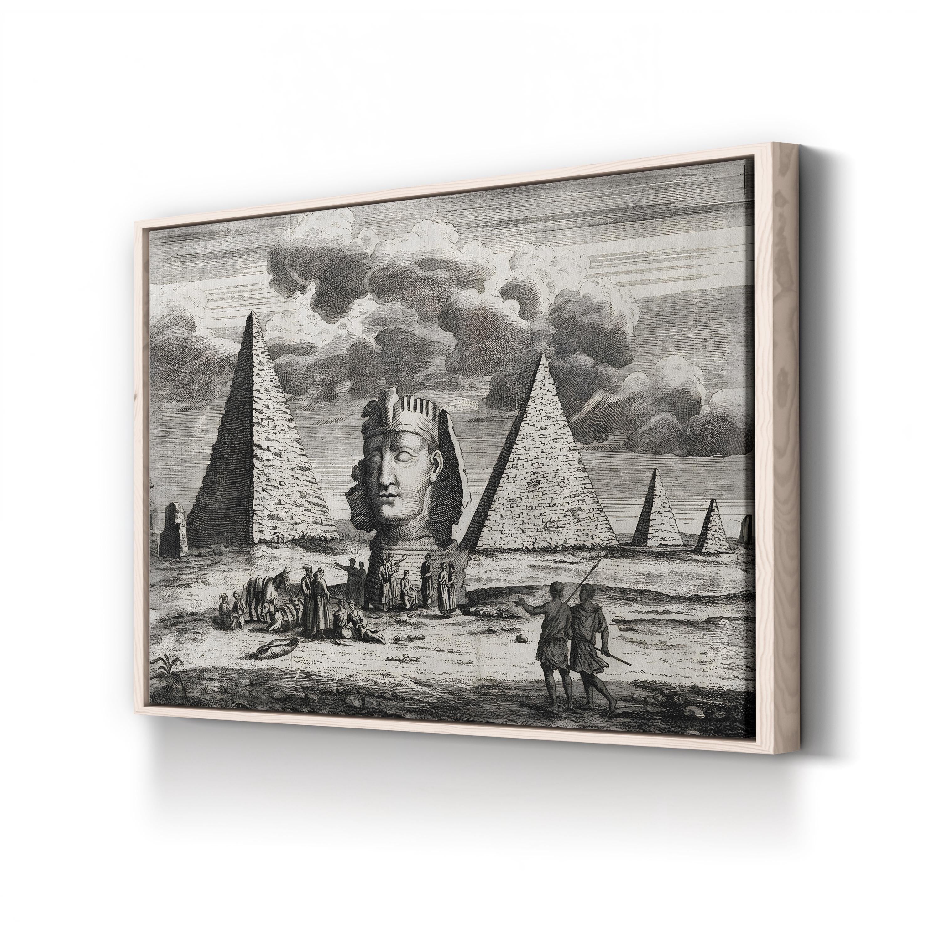 Giza Pyramids & Giza, Egypt: Pyramids and Sphinx, 18th Century Antique Engraving Wall Art | J. Clark, 1735Canvas Print: Vintage Egypt Illustration