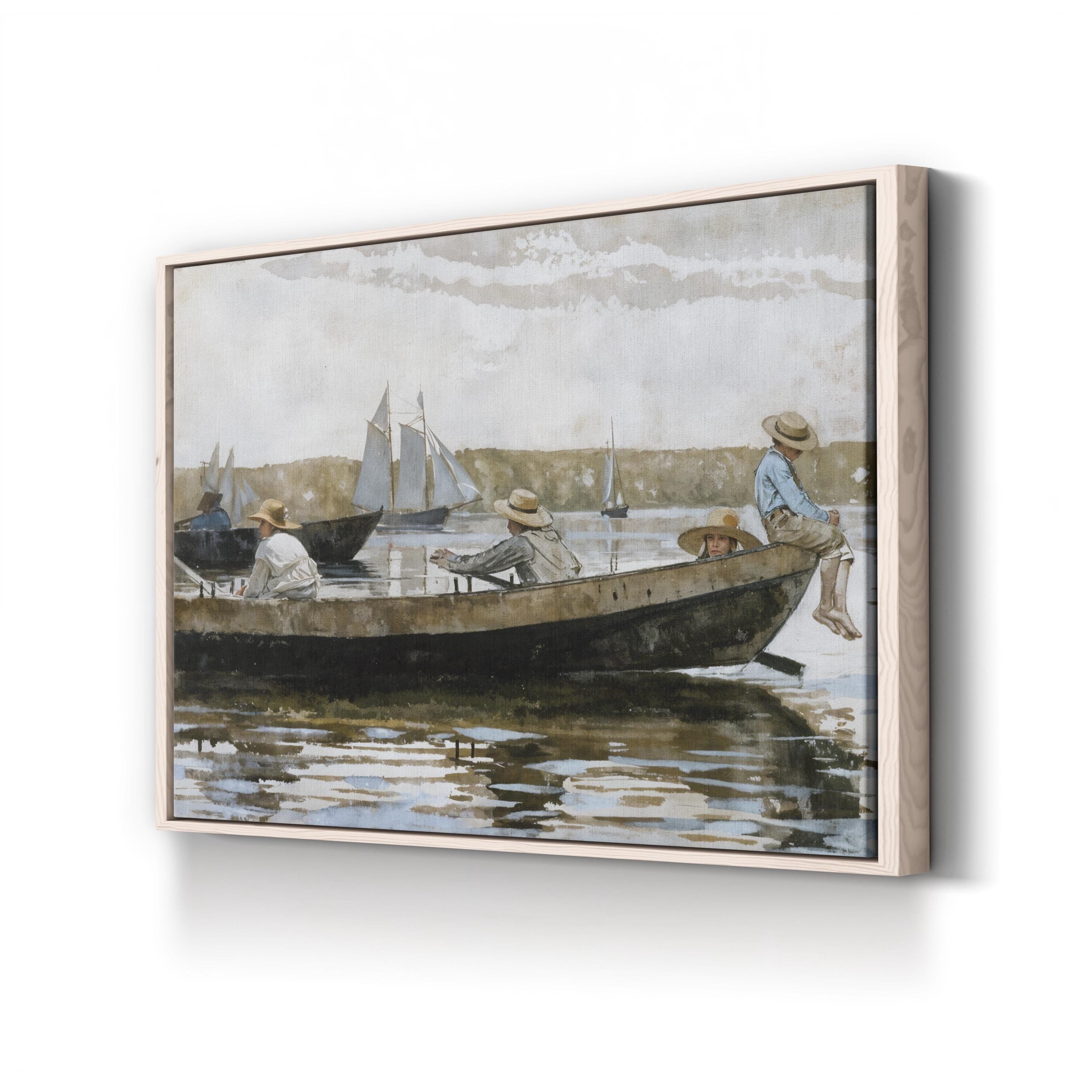 Warship at Sea in the Mist canvas print in Natural frame