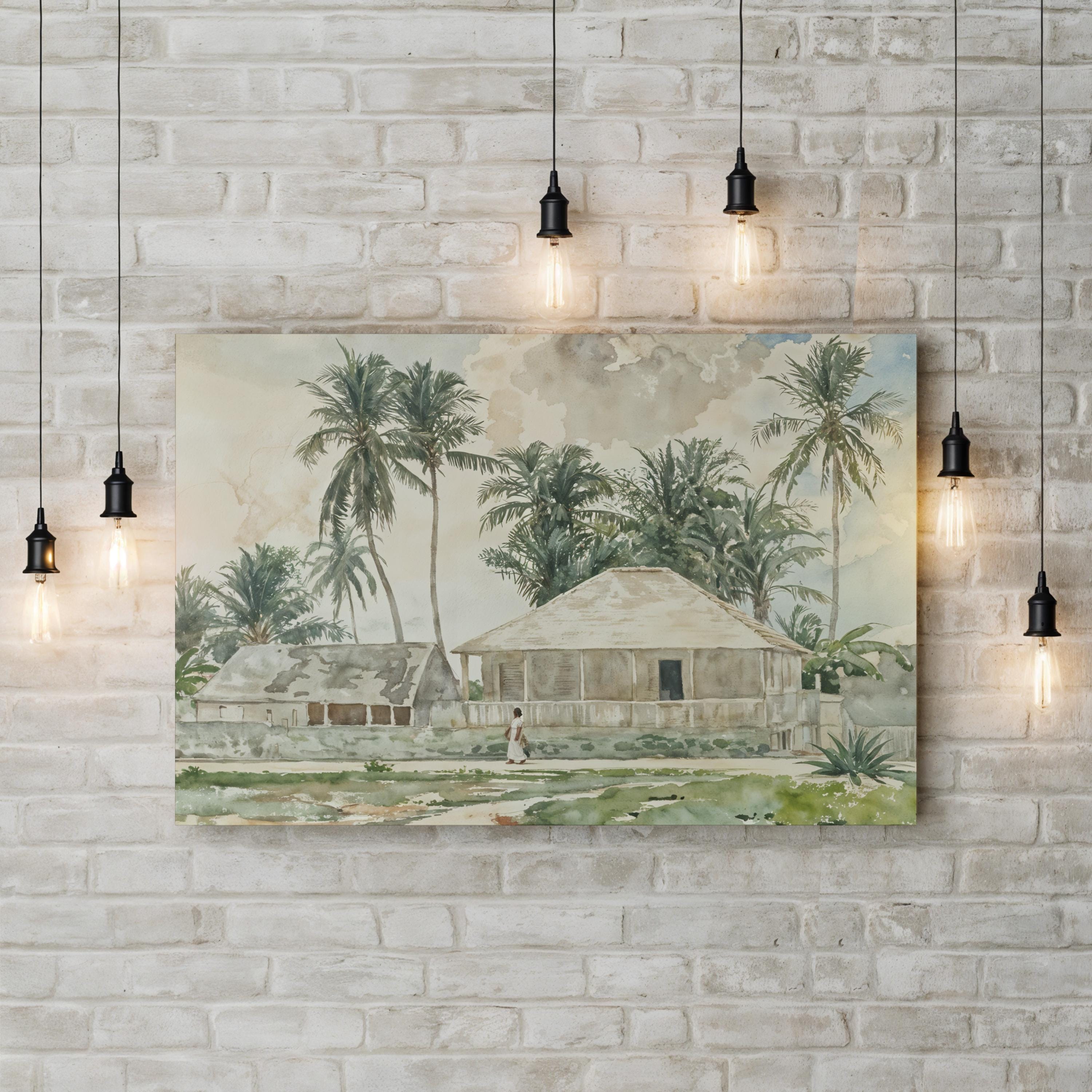 Nassau Coastal Cabins 1885 – Period Illustration Wall Art | Nautical Beach House Canvas Print