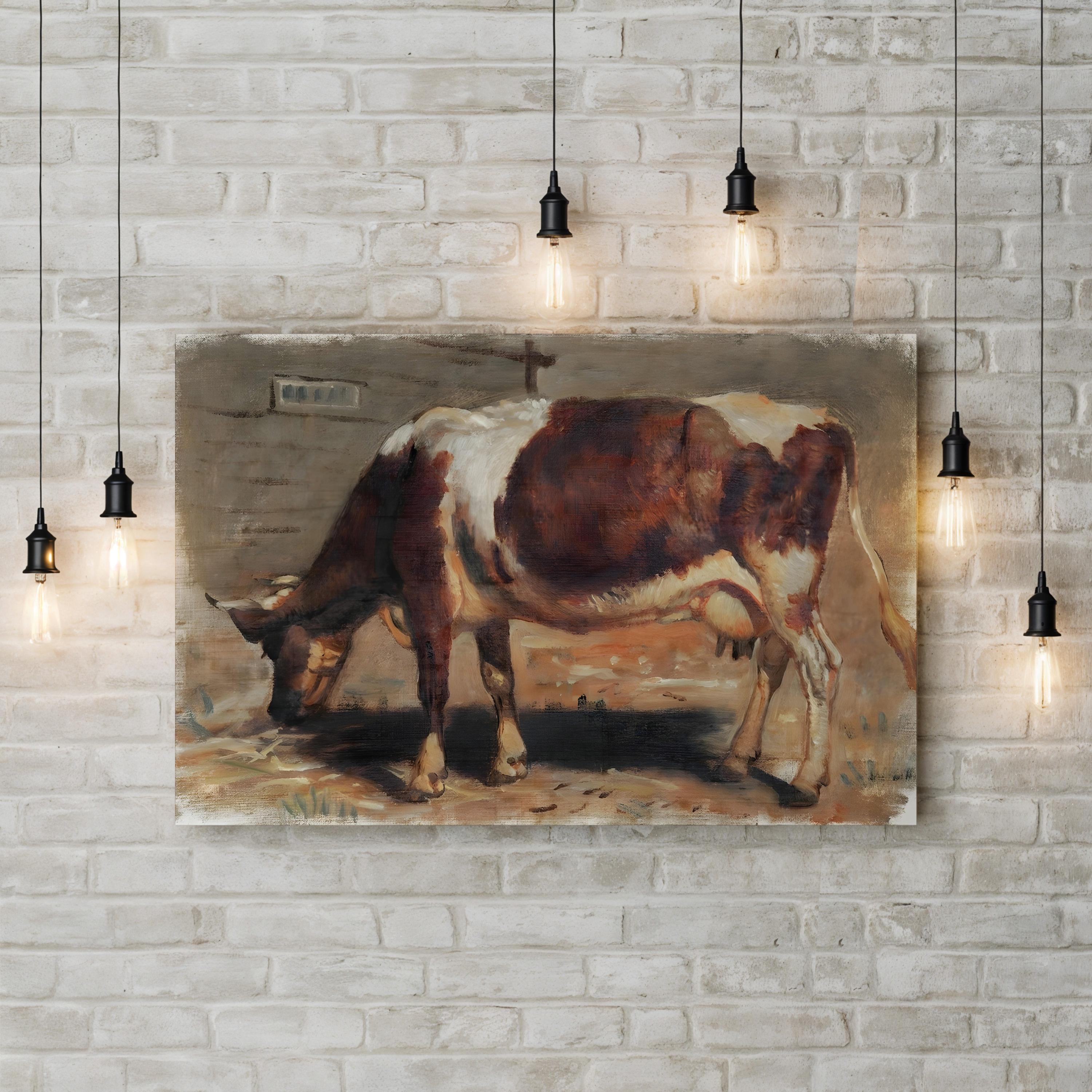 Resting Cow Pastoral Study – Period Illustration Wall Art | Rustic Farmhouse Canvas Print