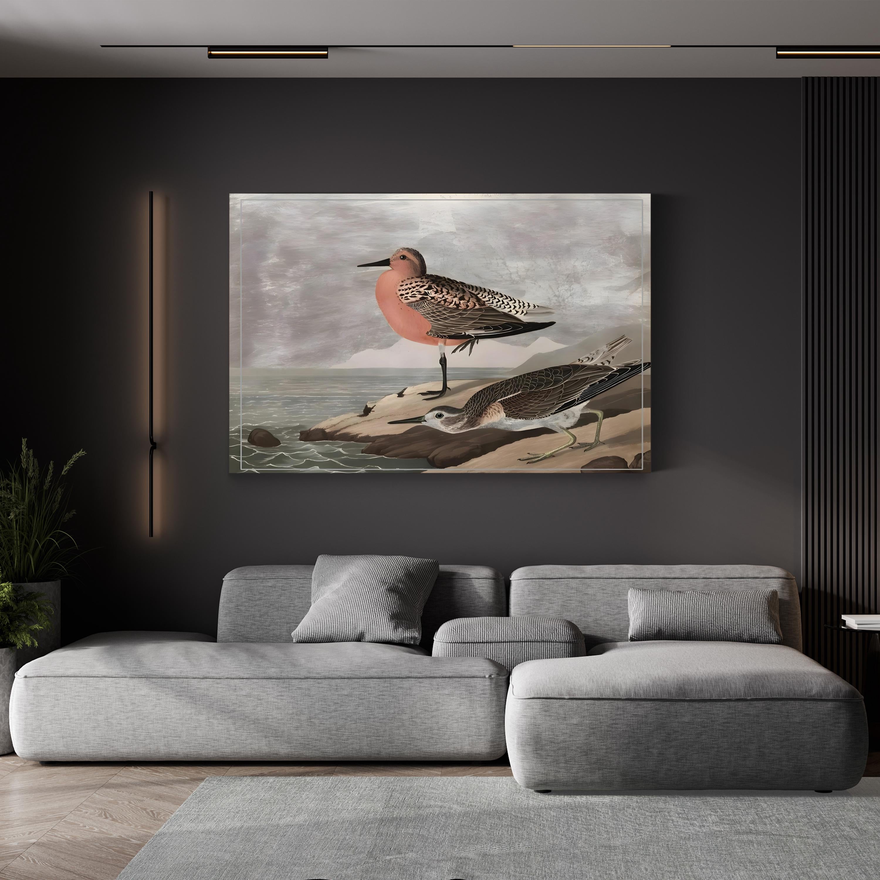 Gilded Sandpipers Shore – Period Illustration Wall Art | Coastal Bird Canvas Print