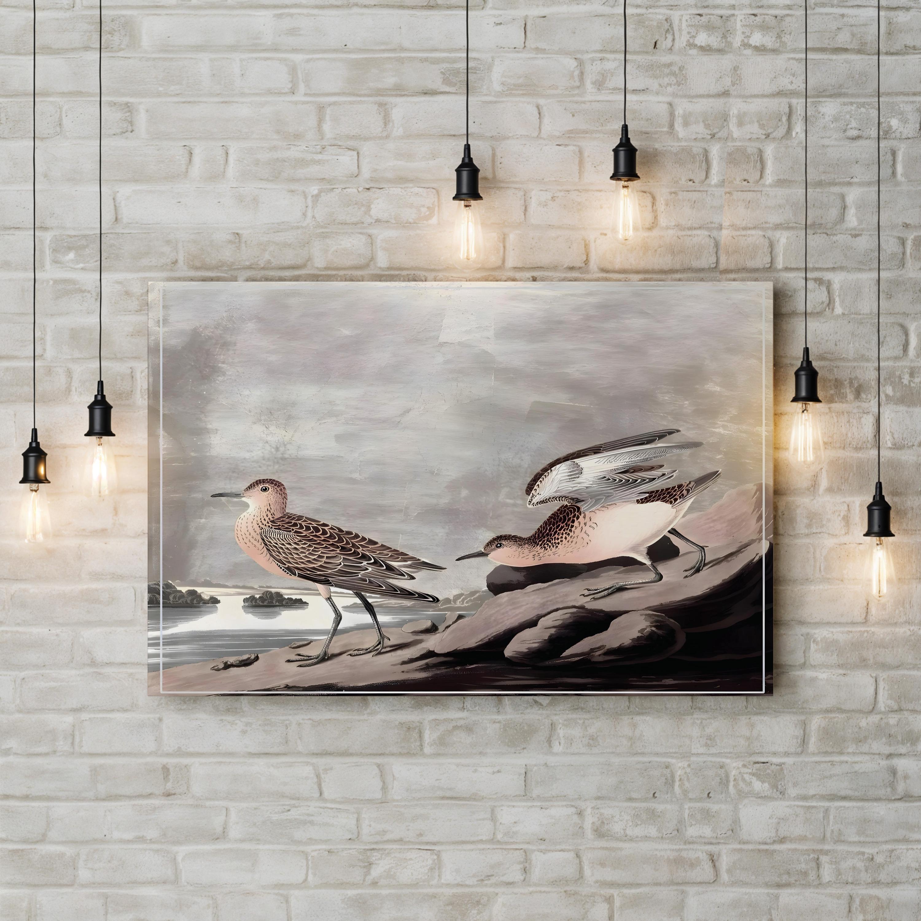 Gilded Sandpipers IV Canvas Art Print by John James Audubon | Vintage Coastal Bird Illustration