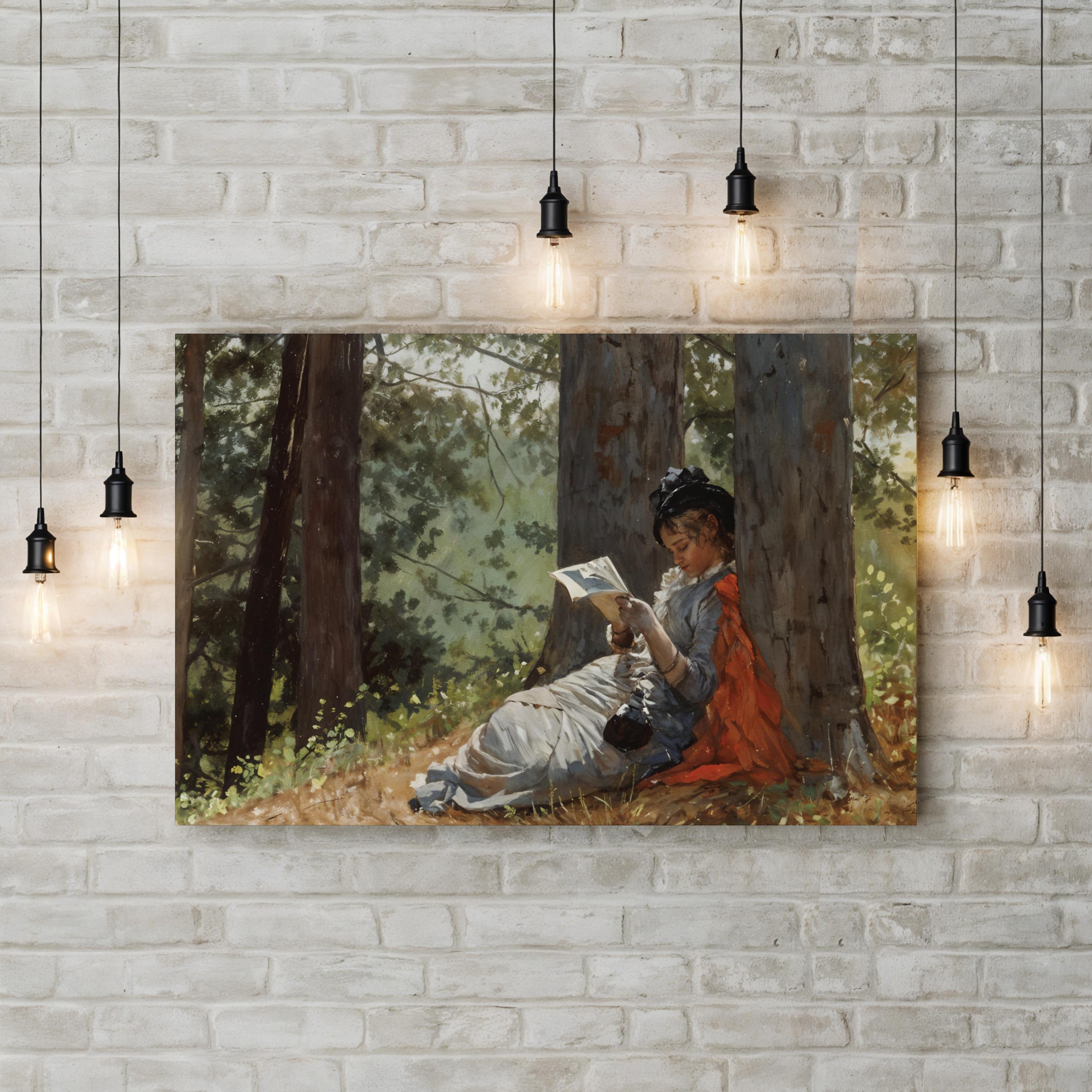 Girl Reading Under an Oak Tree, 1879 Canvas Art Print by Winslow Homer | Vintage Nature Wall Decor