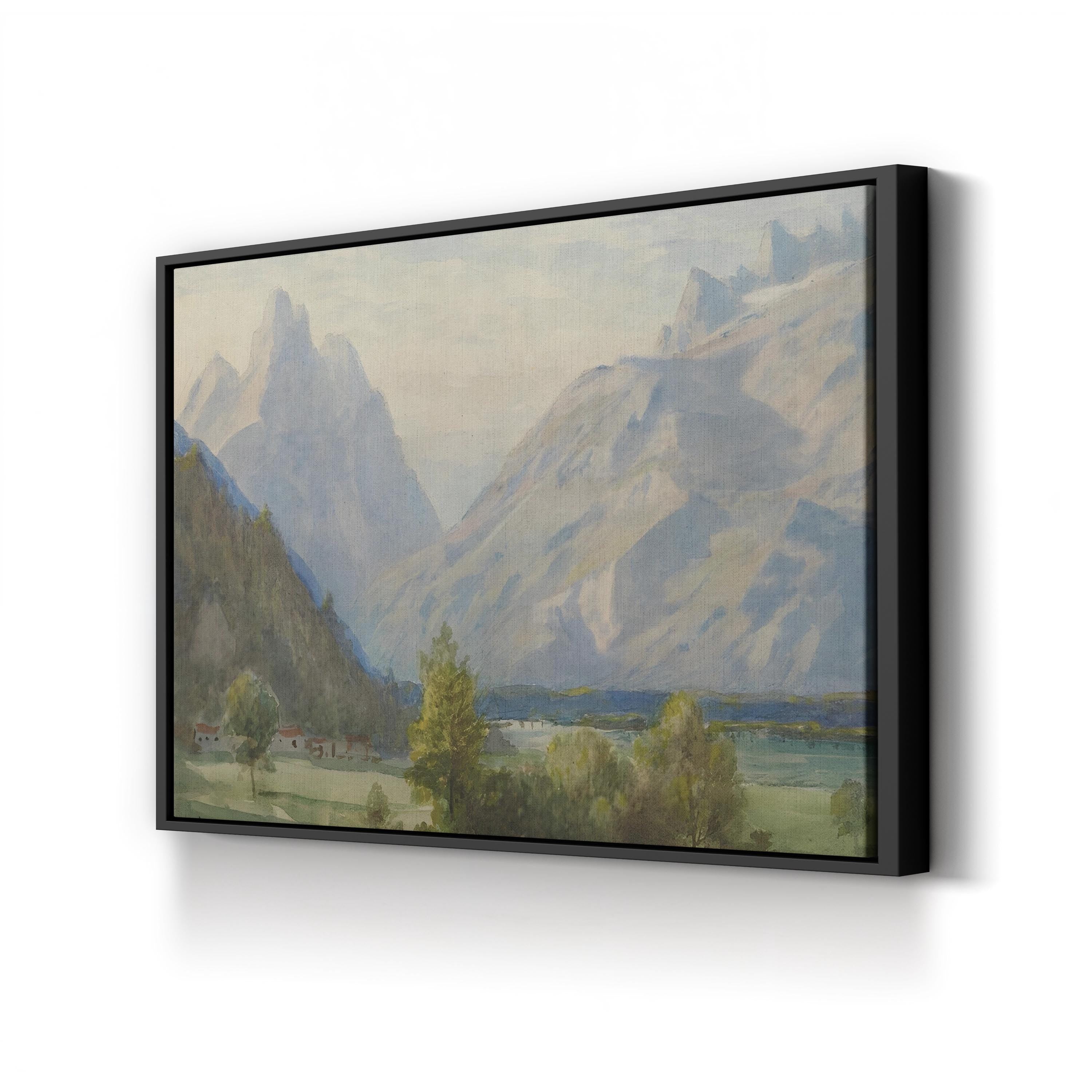 Vintage Mountain View – Period Illustration Wall Art | Watercolor Landscape Canvas Print