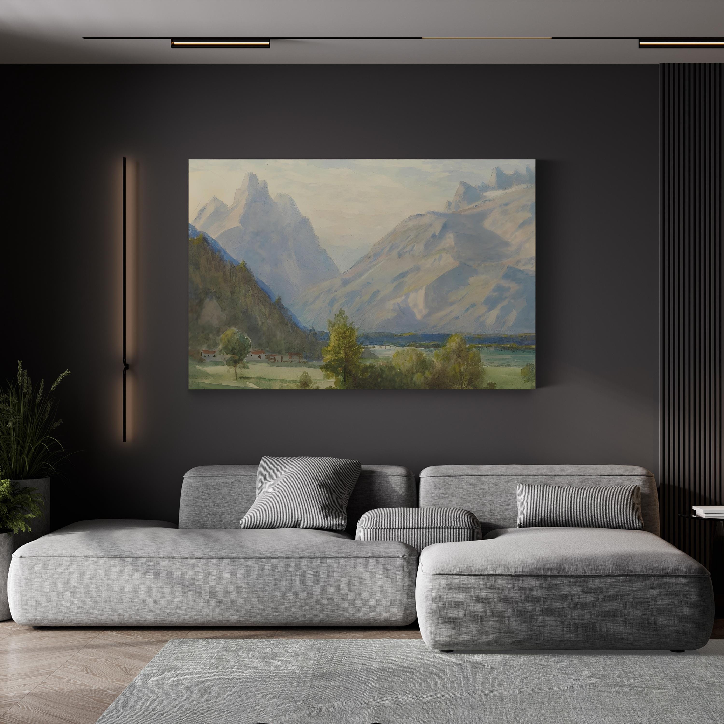 Vintage Mountain View – Period Illustration Wall Art | Watercolor Landscape Canvas Print