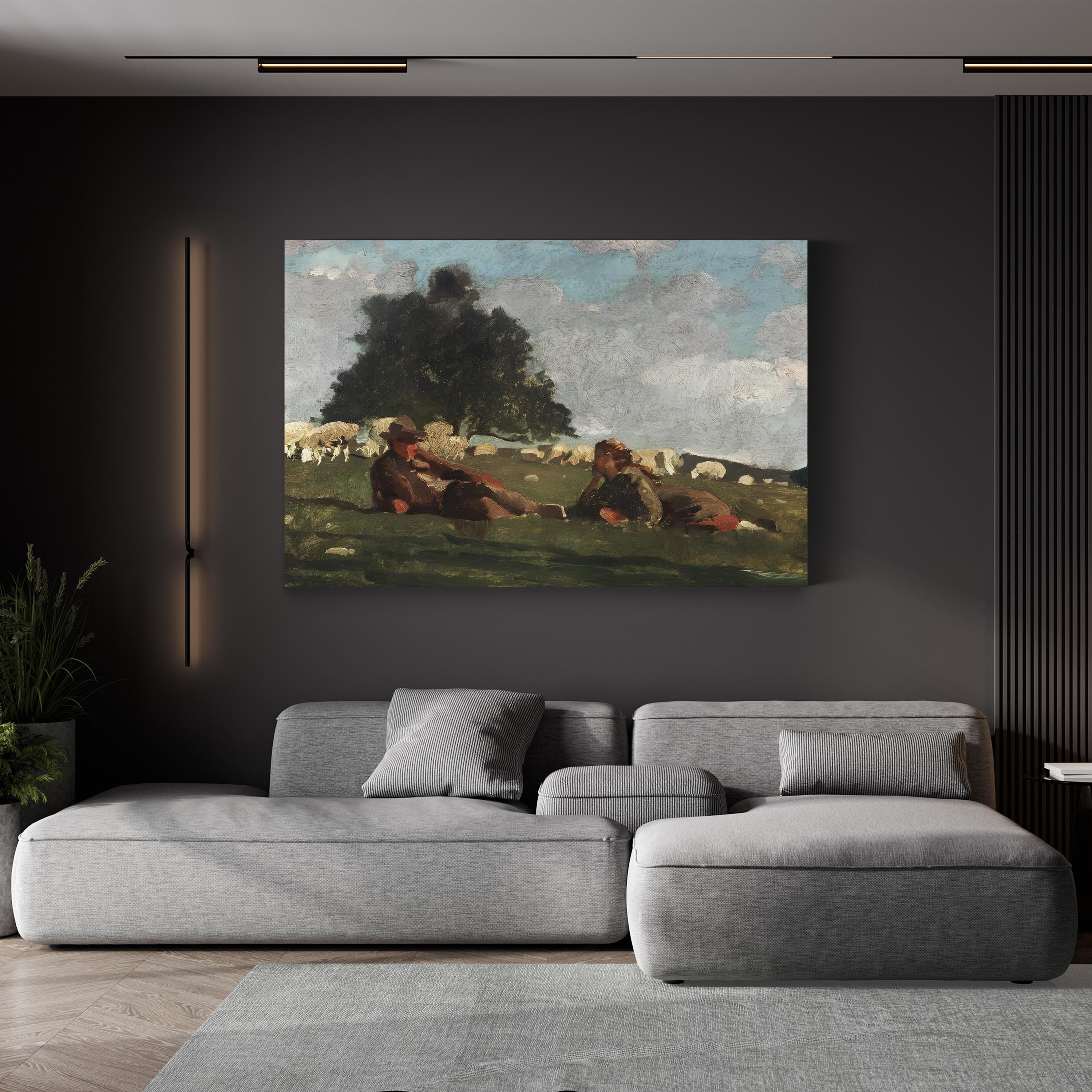 Homer’s Sheep Countryside I Wall Art by Winslow Homer | Pastoral American Landscape Canvas
