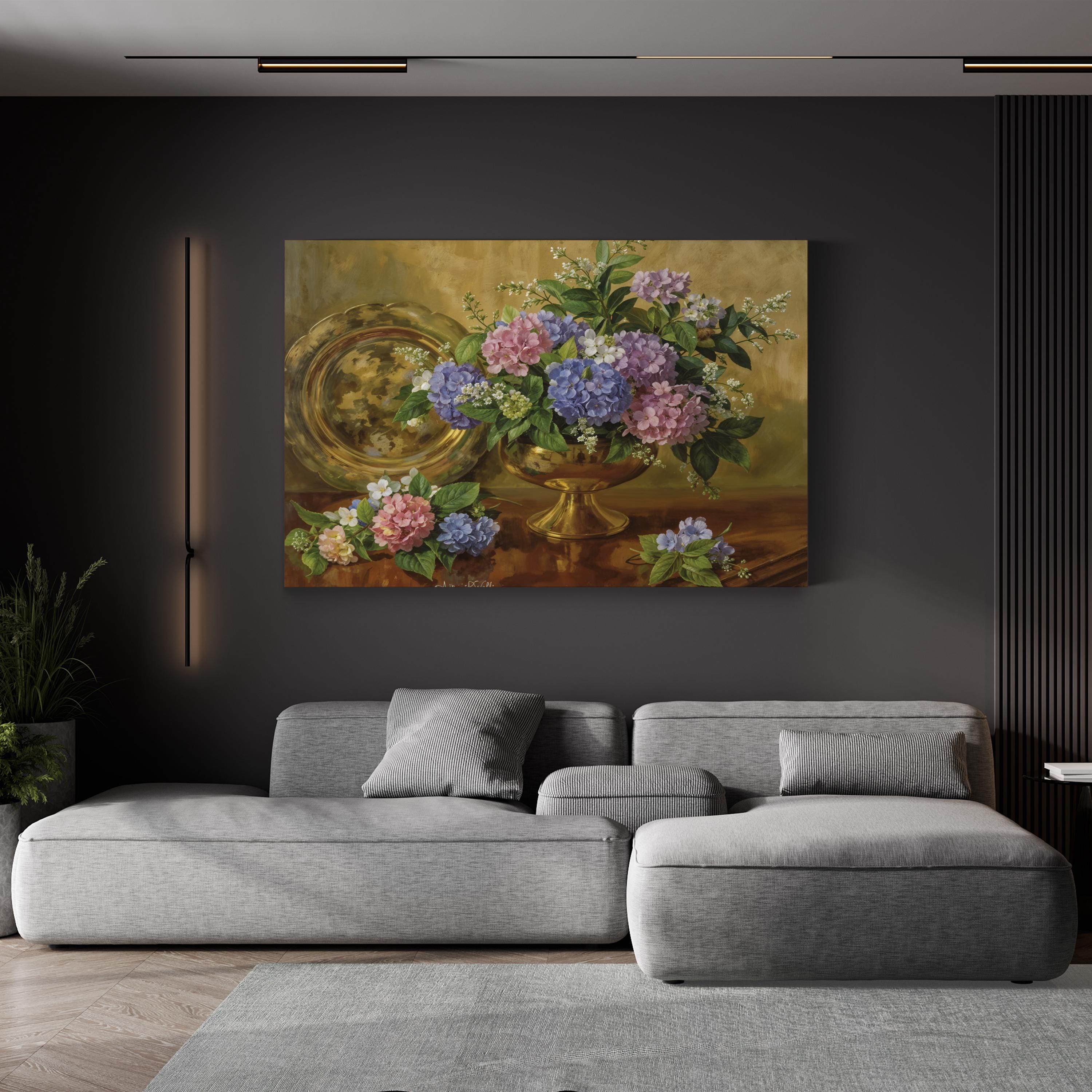 Floral Hydrangeas and Lilacs Still Life I Canvas Wall Art by Albert Williams