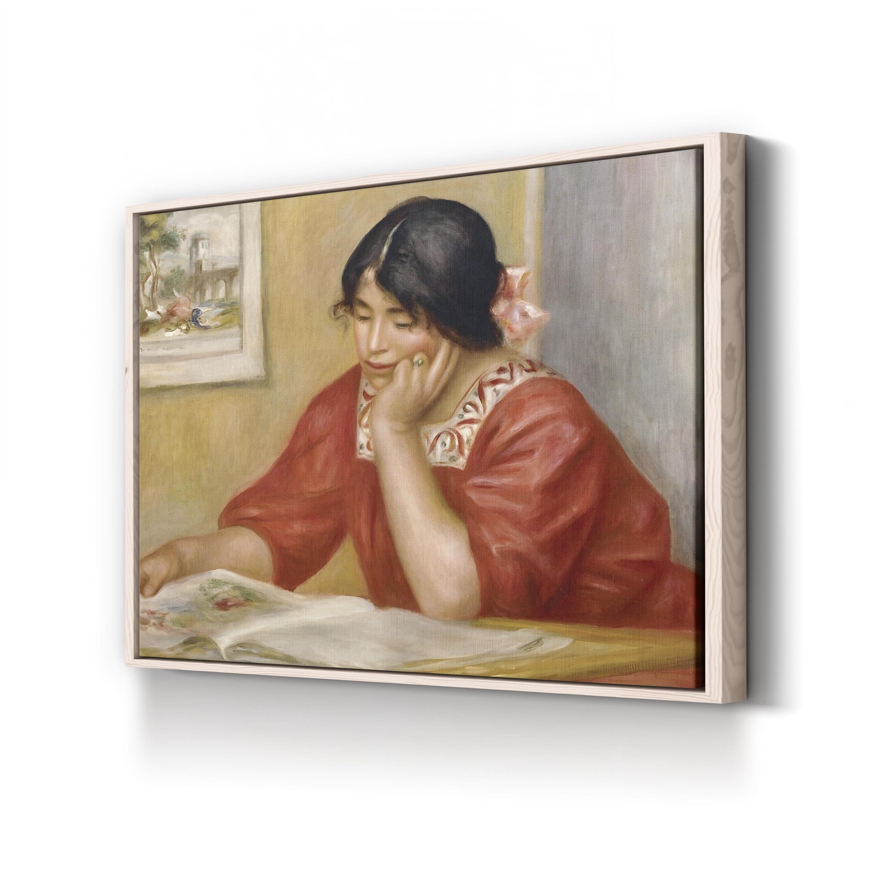 Léontine Reading, 1909 by Pierre-Auguste Renoir canvas print in natural wood frame