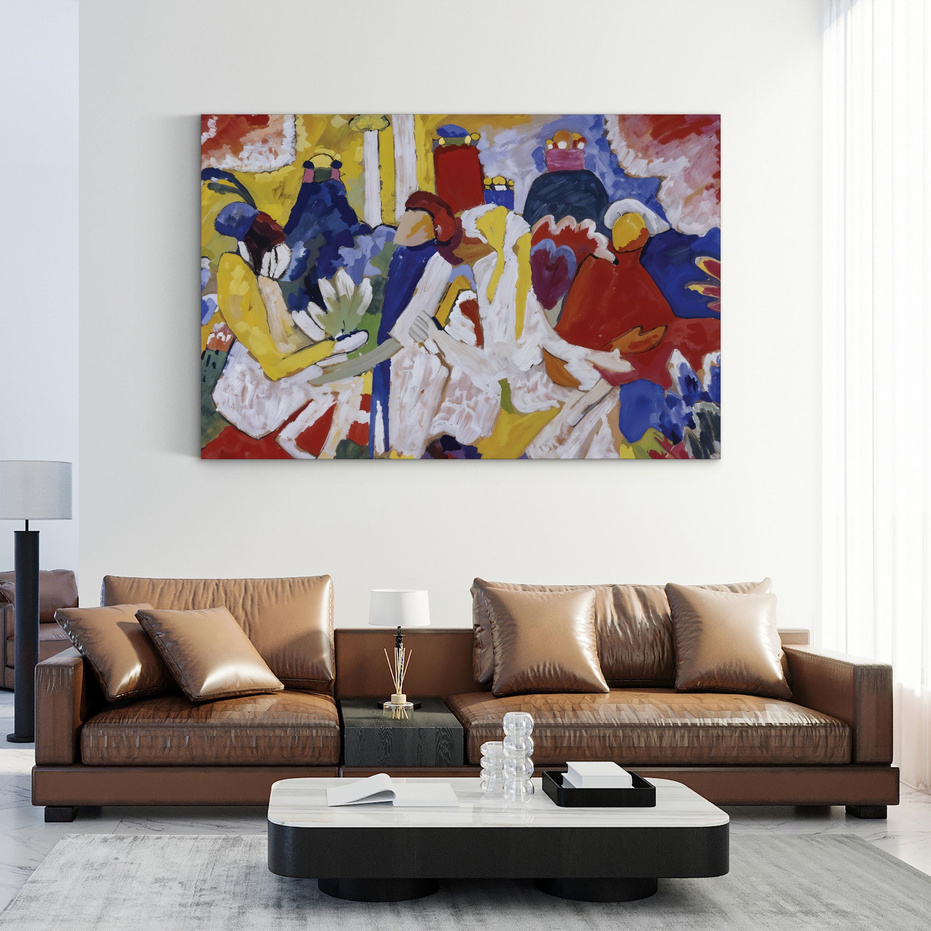 Oriental Figures Canvas Print – Vintage Asian Modernist Wall Art, Framed