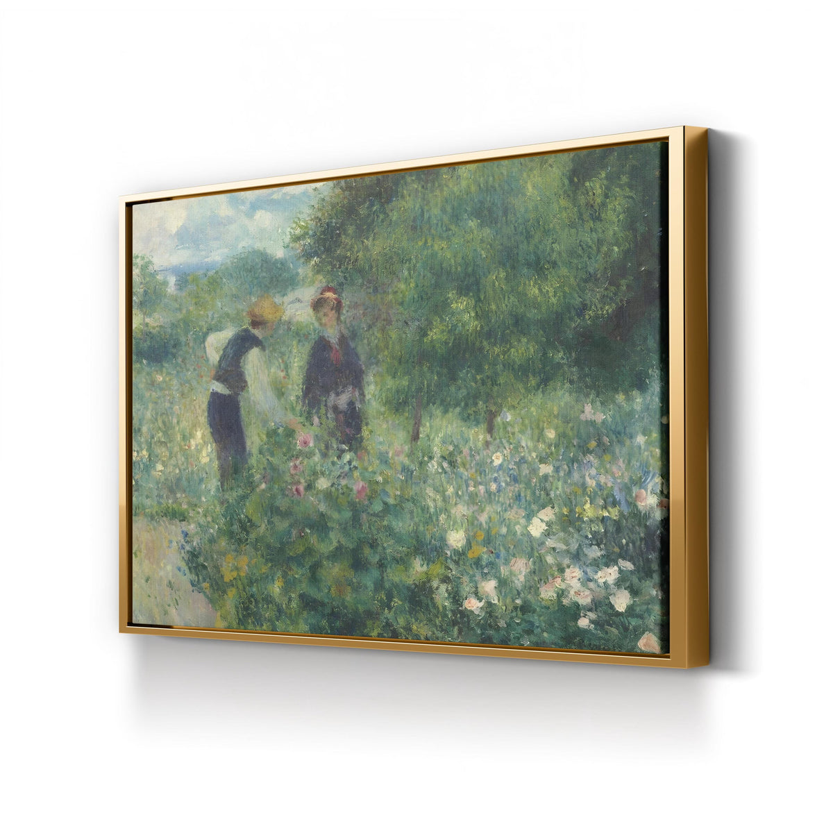 Picking Flowers, c. 1875 by Pierre-Auguste Renoir canvas print in Gold Framed Canvas