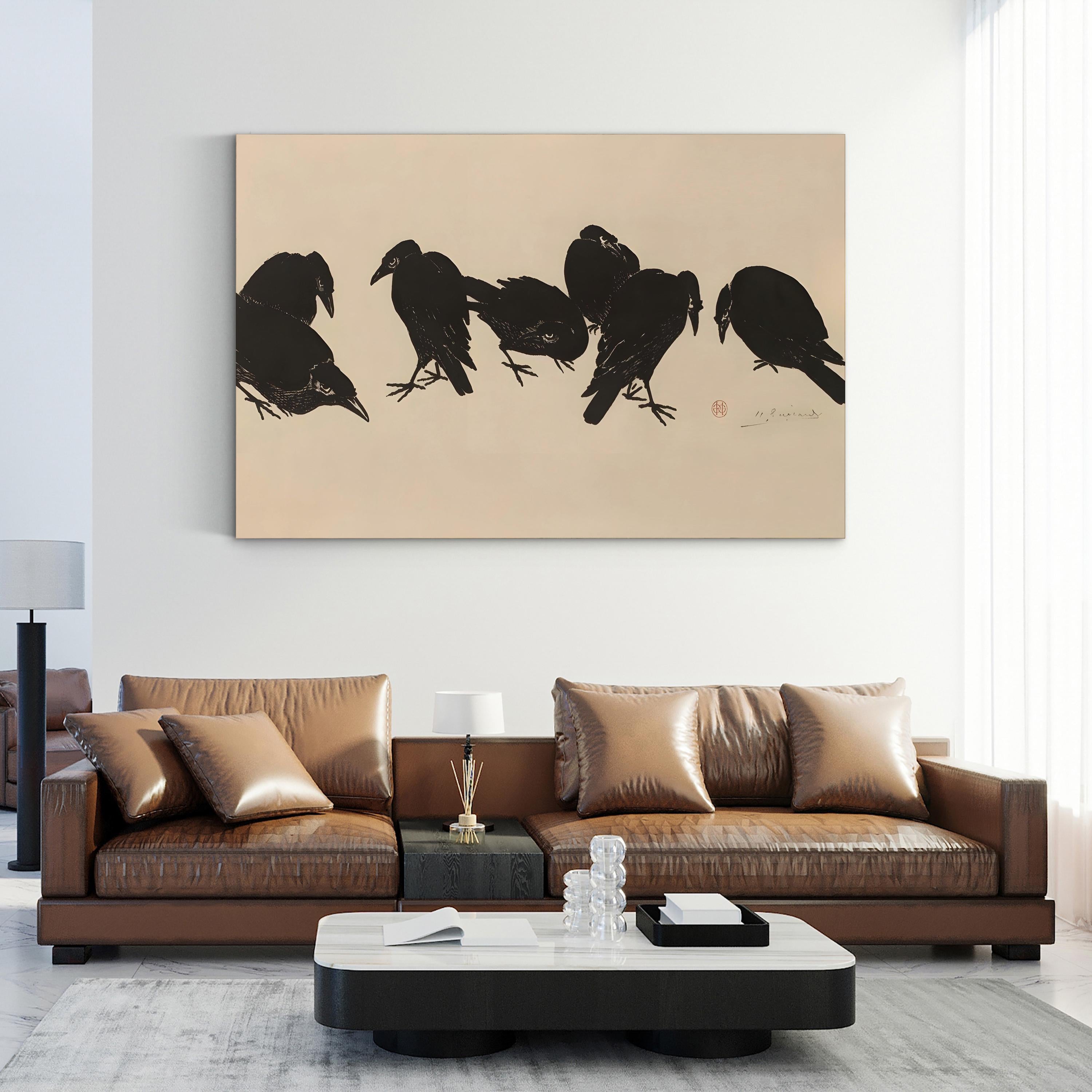 Seven Crows 1872–1897 Sketch – Period Illustration Wall Art | Vintage Wildlife Canvas Print