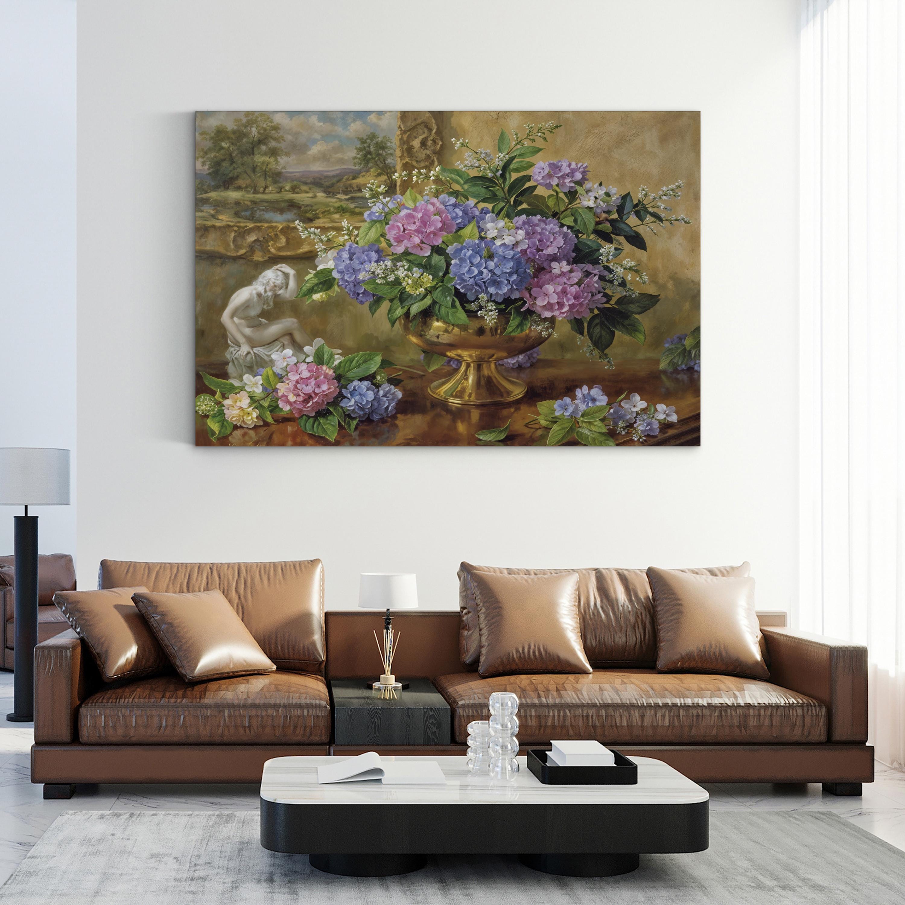 Floral Hydrangeas and Lilacs Still Life II Canvas Wall Art by Albert Williams