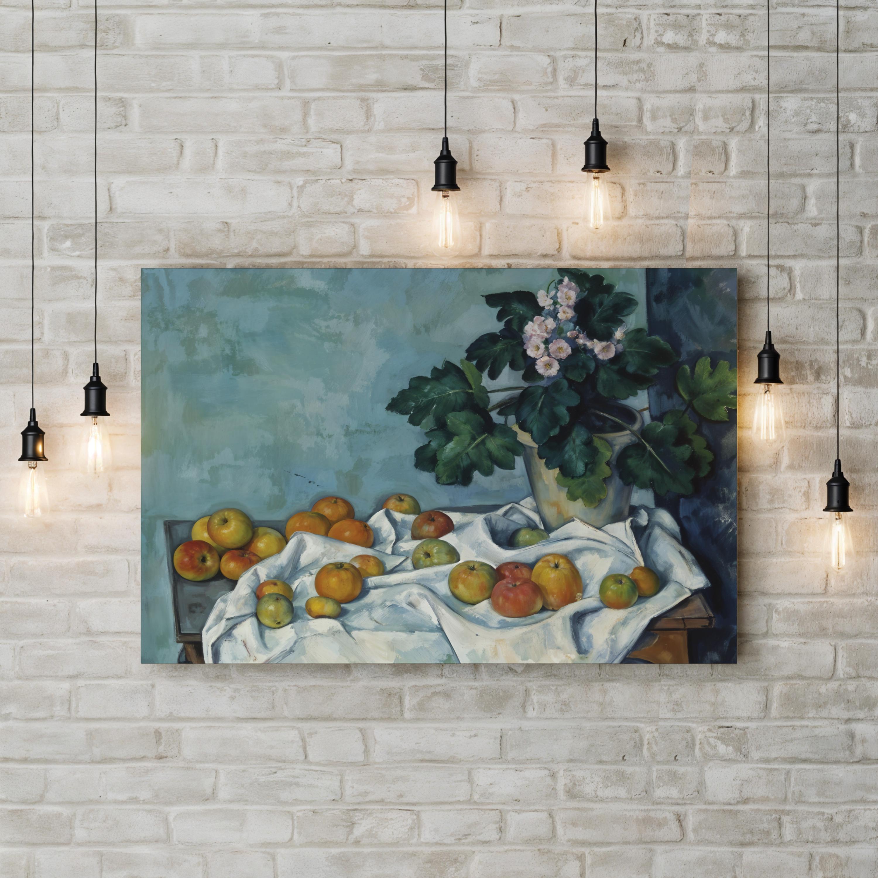 Still Life With Apples And A Pot Of Primroses, 1890 Wall Art by Paul Cézanne