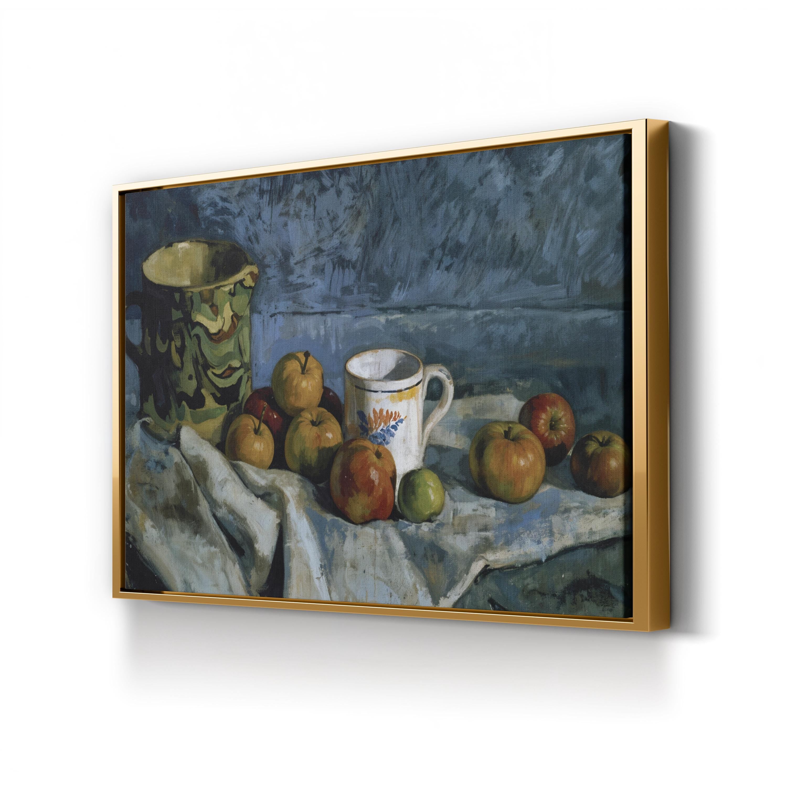 Still Life With Apples, Cup, And Pitcher Wall Art by Paul Cezanne – Classical Post-Impressionist Still Life Canvas