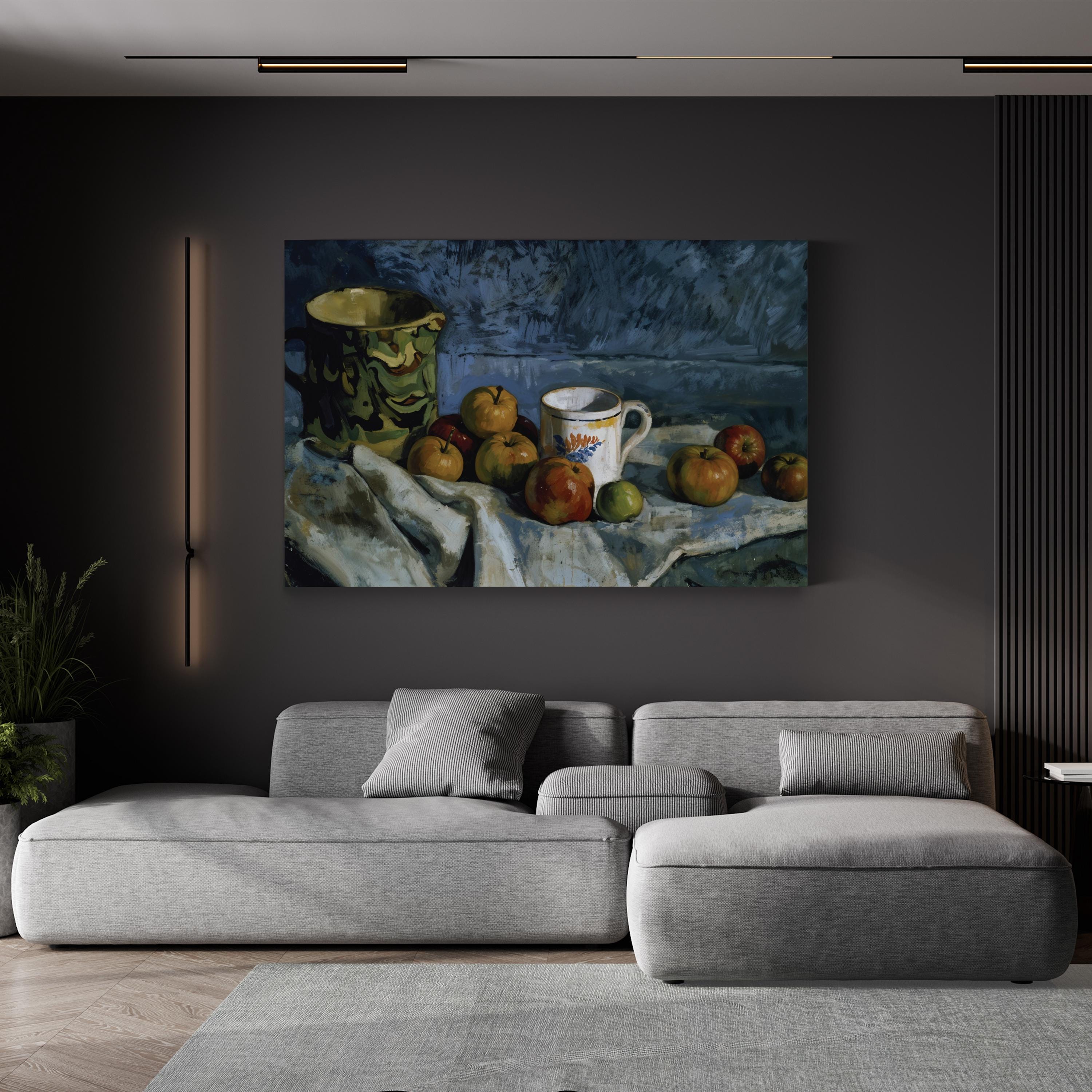 Still Life With Apples, Cup, And Pitcher Wall Art by Paul Cezanne – Classical Post-Impressionist Still Life Canvas