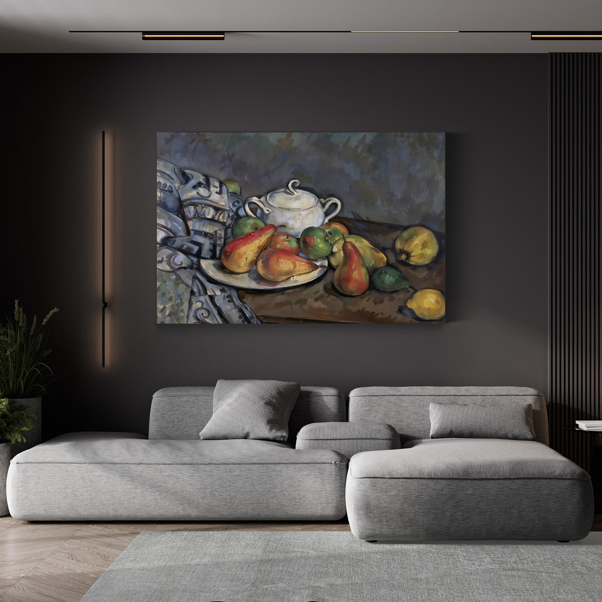 Sugar Bowl, Pears, and Tablecloth by Paul Cézanne canvas print, gallery wrap canvas