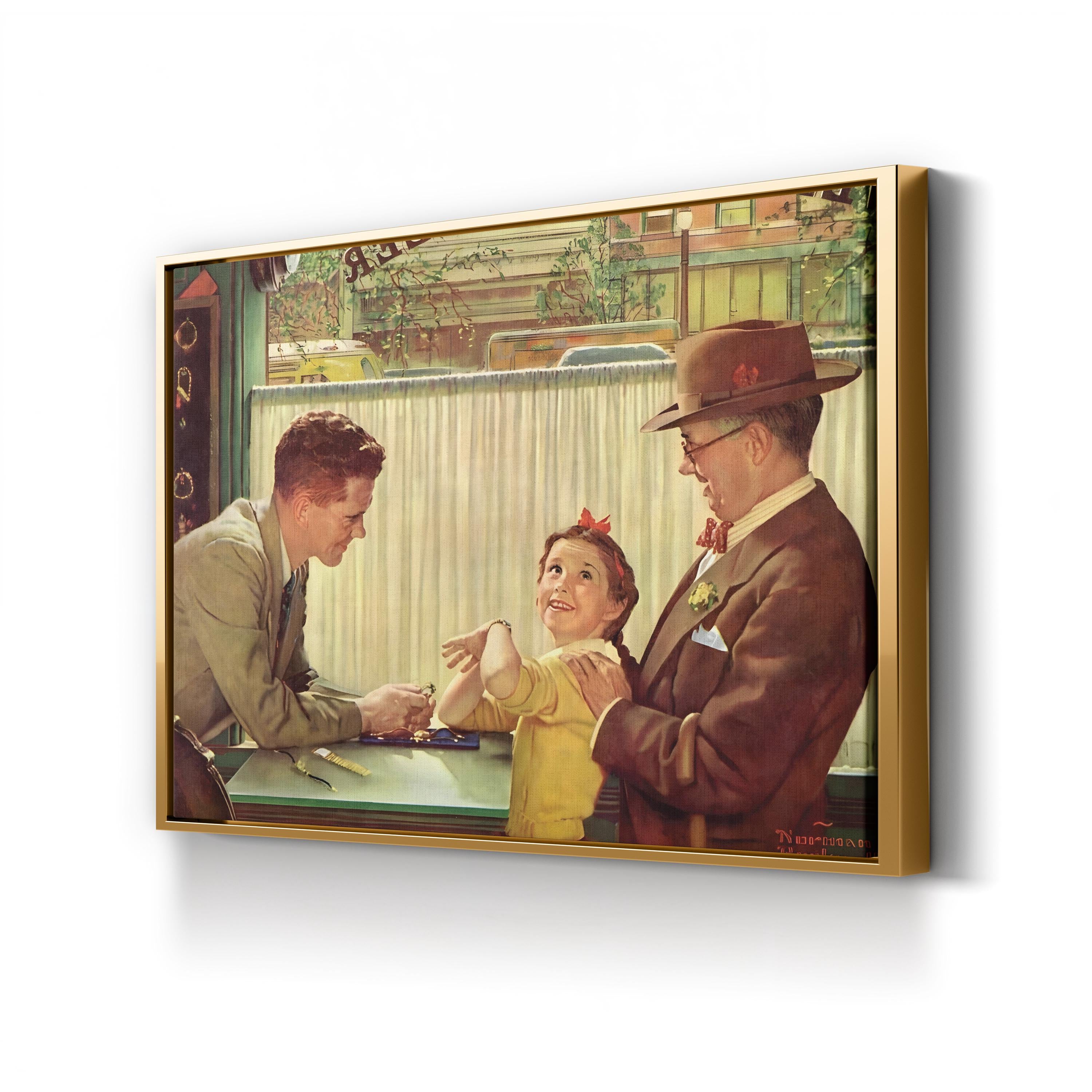 The Jewelry Shop, 1954 by Norman Rockwell canvas print in Gold Framed Canvas