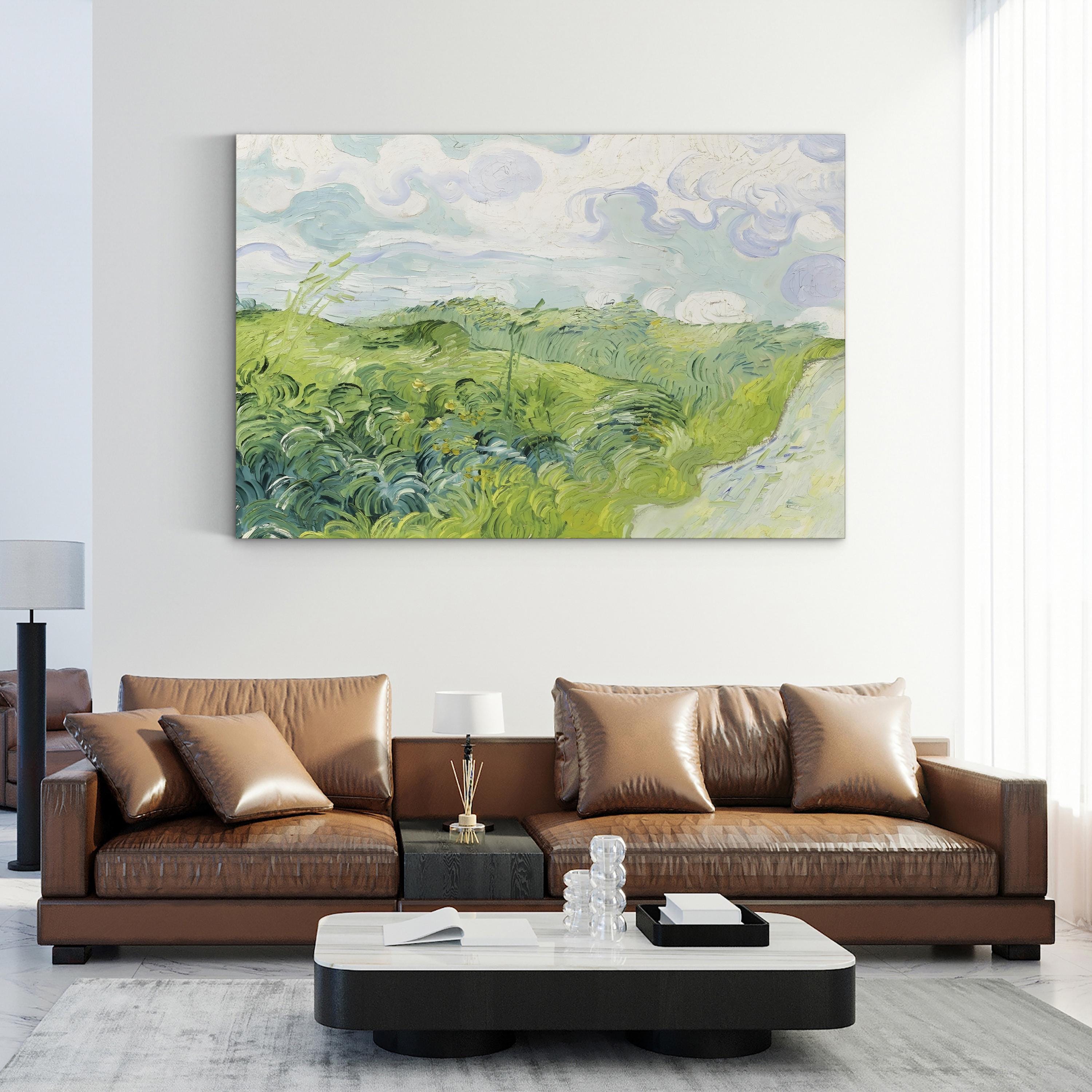 Van Gogh Clouds I Canvas Print: Framed Green Hills Oil Painting Style