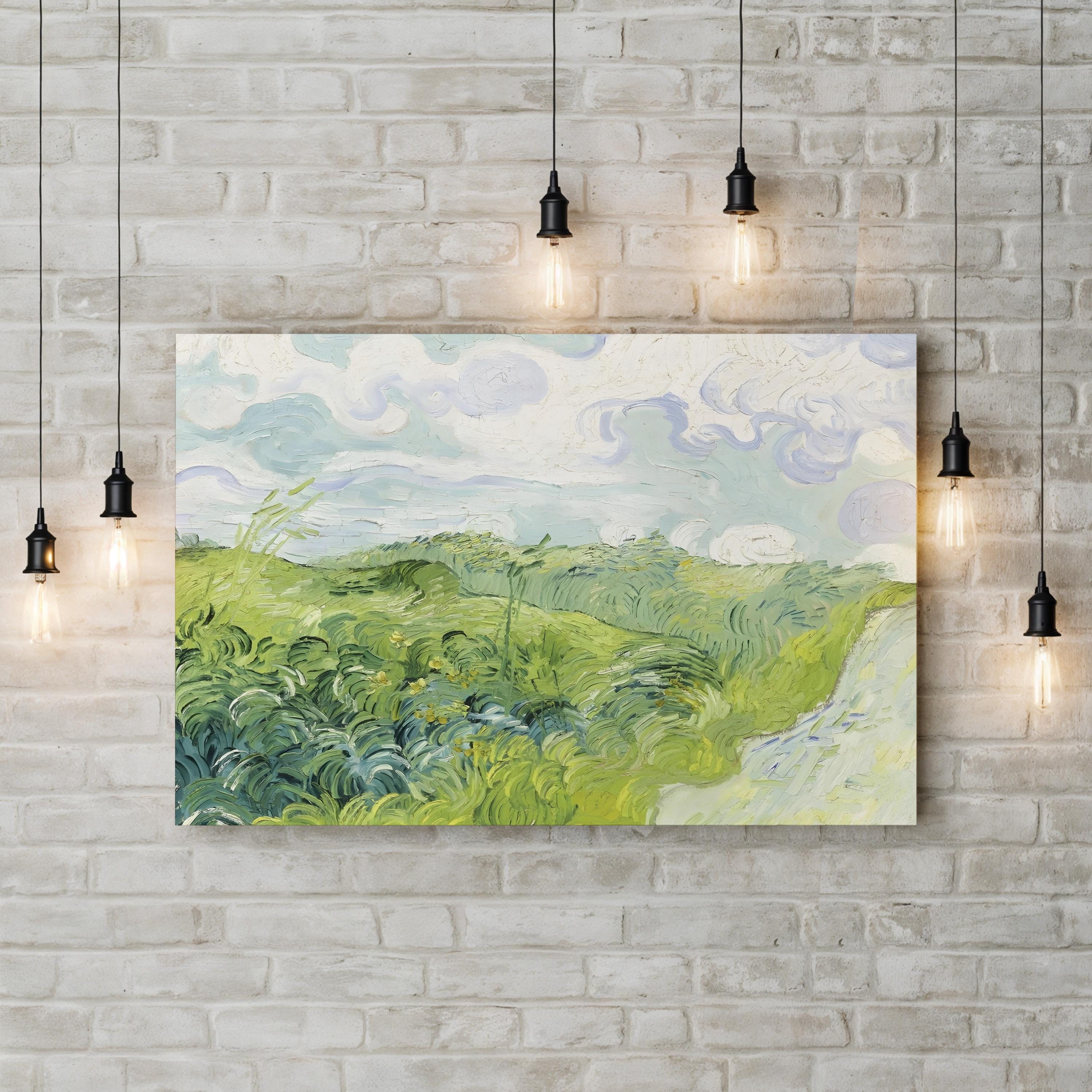 Van Gogh Clouds I Canvas Print: Framed Green Hills Oil Painting Style