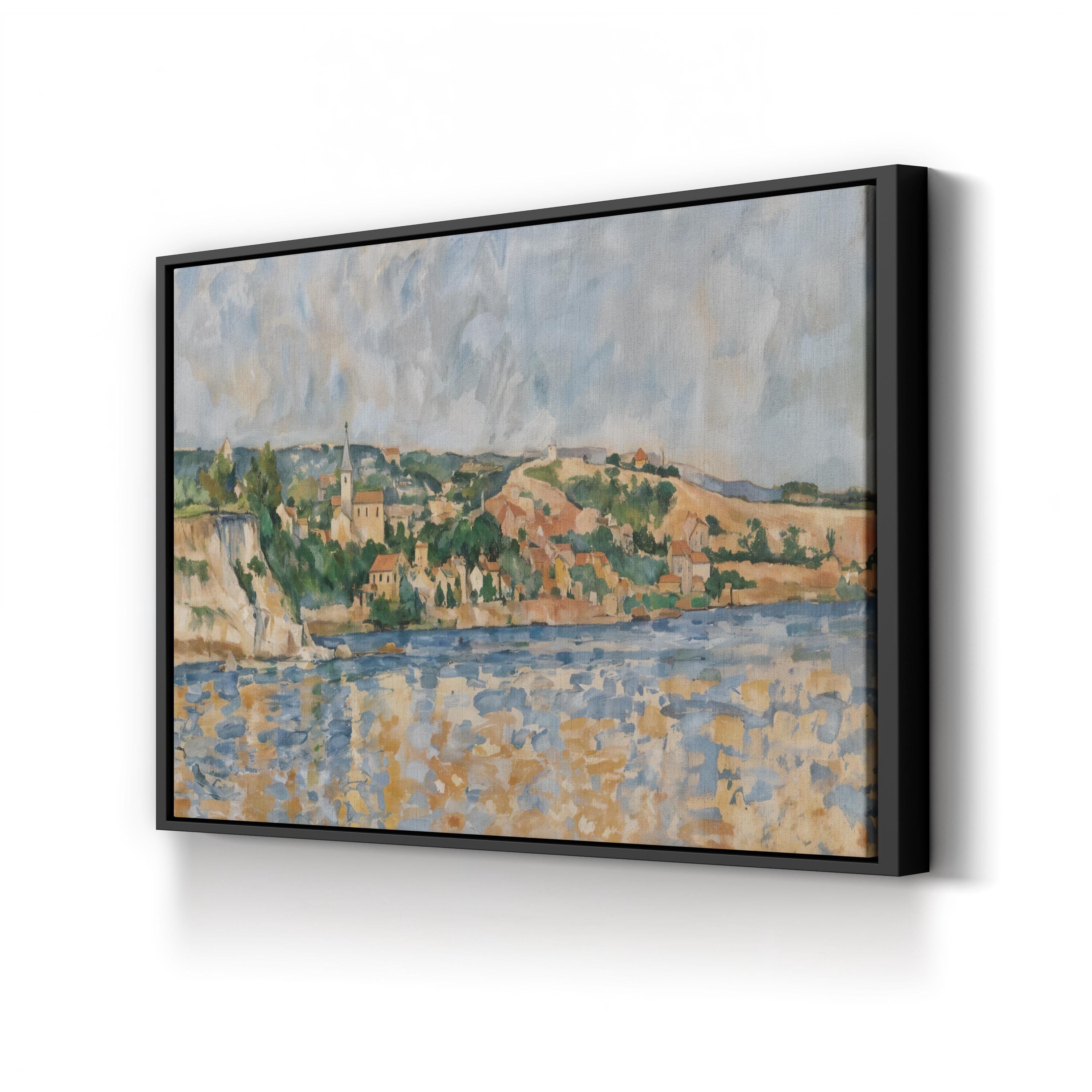 Vintage “Village at the Water’s Edge” Canvas Art Print: 1876 Impressionist Landscape