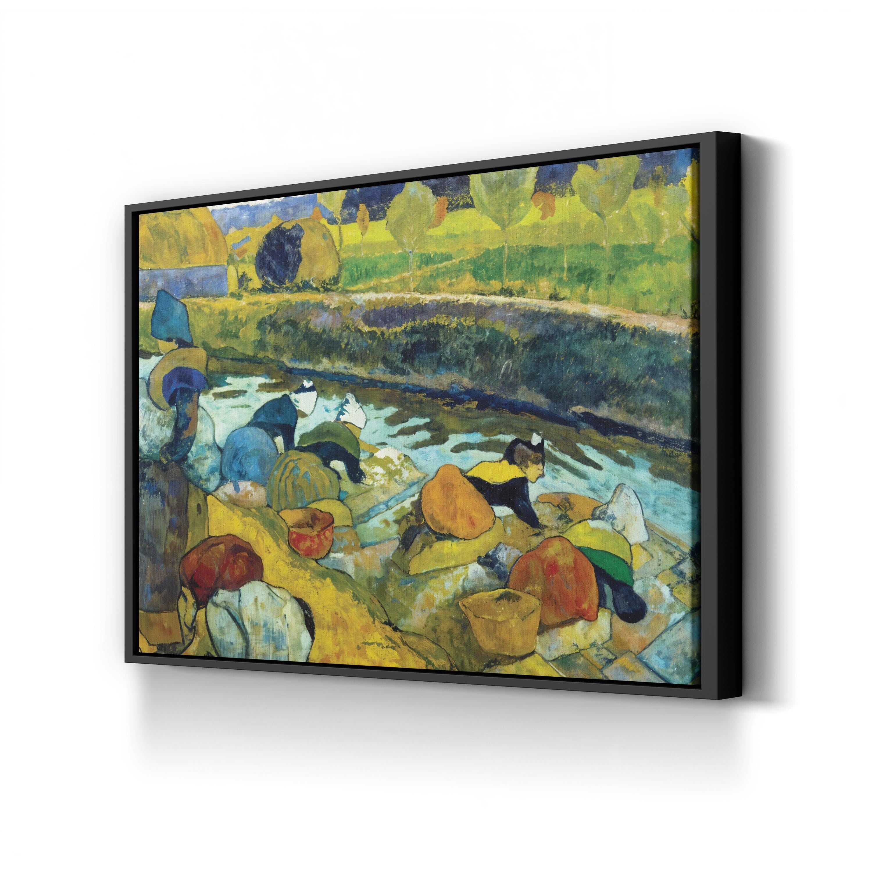 Washerwomen, Arles, c. 1888 by Paul Gauguin canvas print in black frame