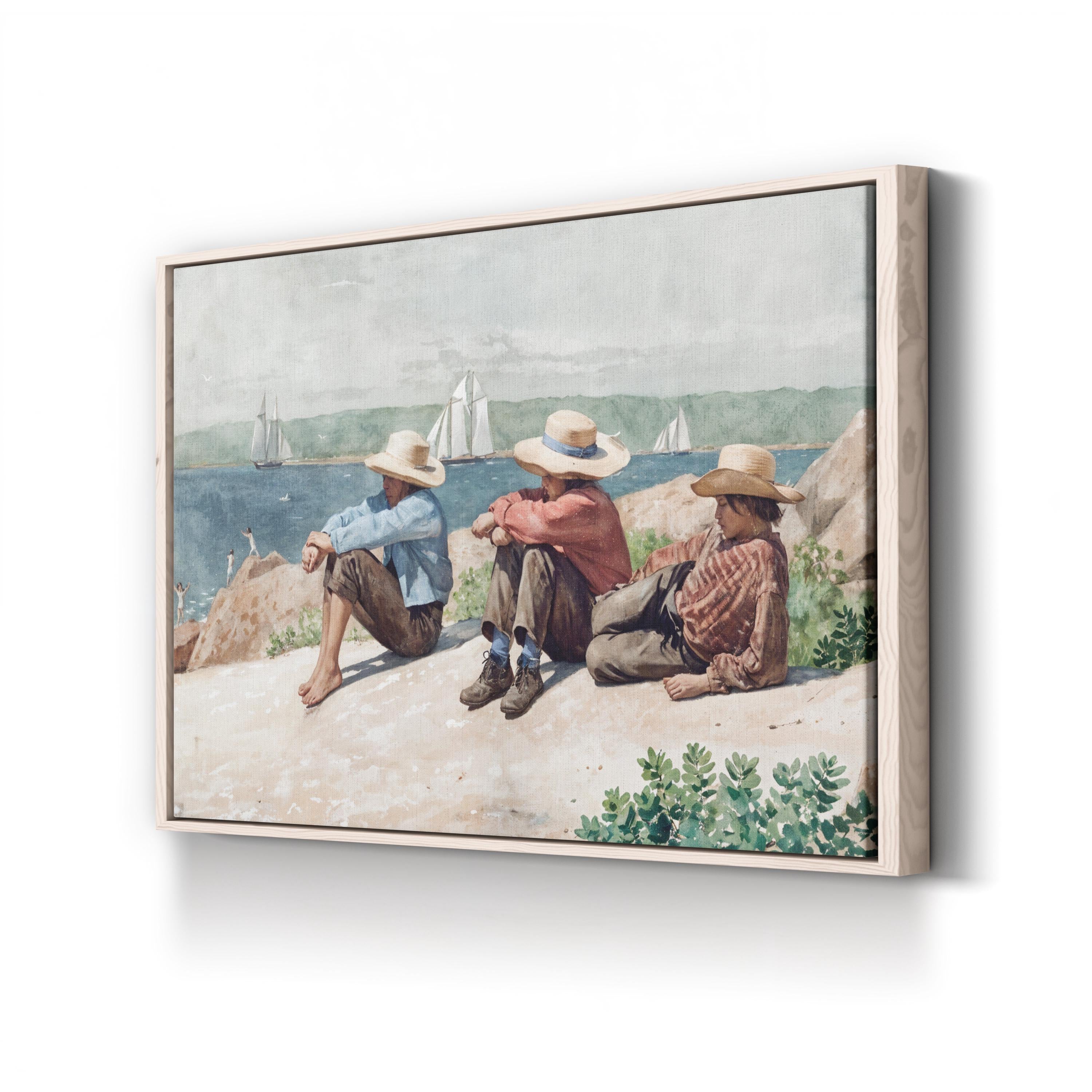 Watching the Ships, Gloucester, 1875 by Winslow Homer canvas print in natural frame, lifestyle room view