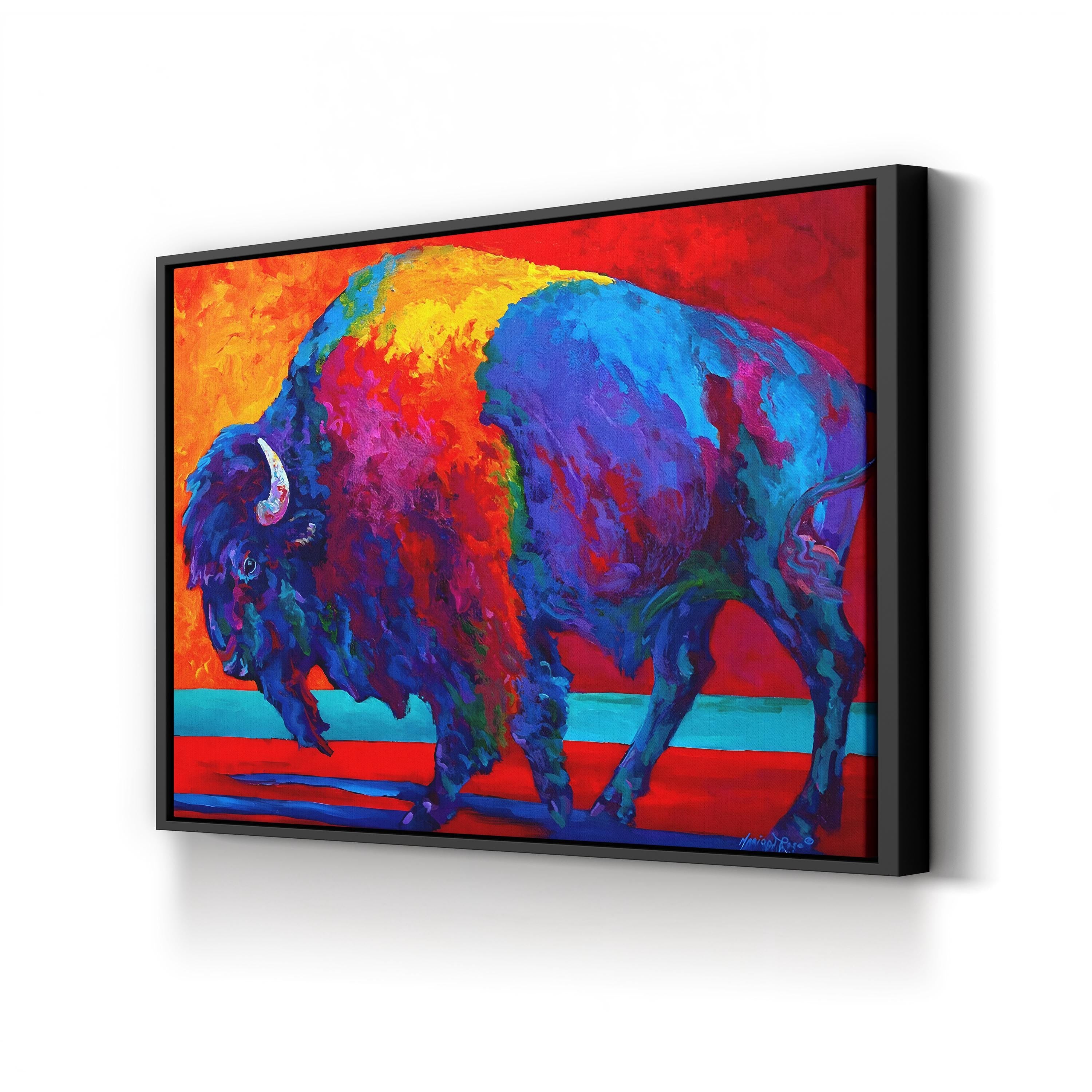 Abstract Bison Wall Art by Marion Rose | Contemporary Colorful Wildlife Canvas